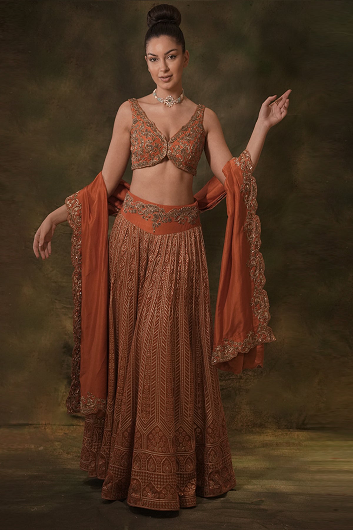 The Rust Zardozi Lehenga Set