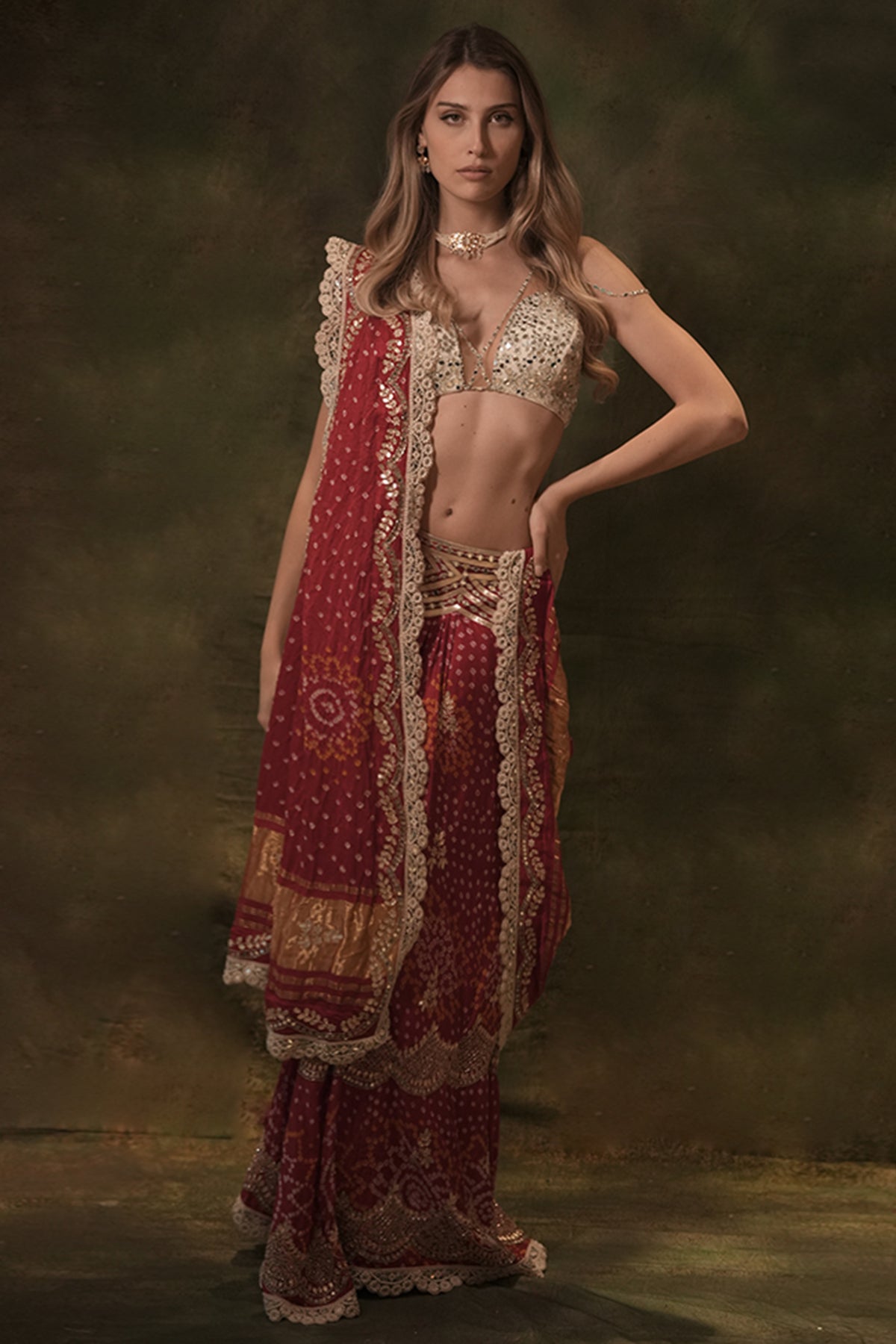 Red Bandhani Lehenga Set