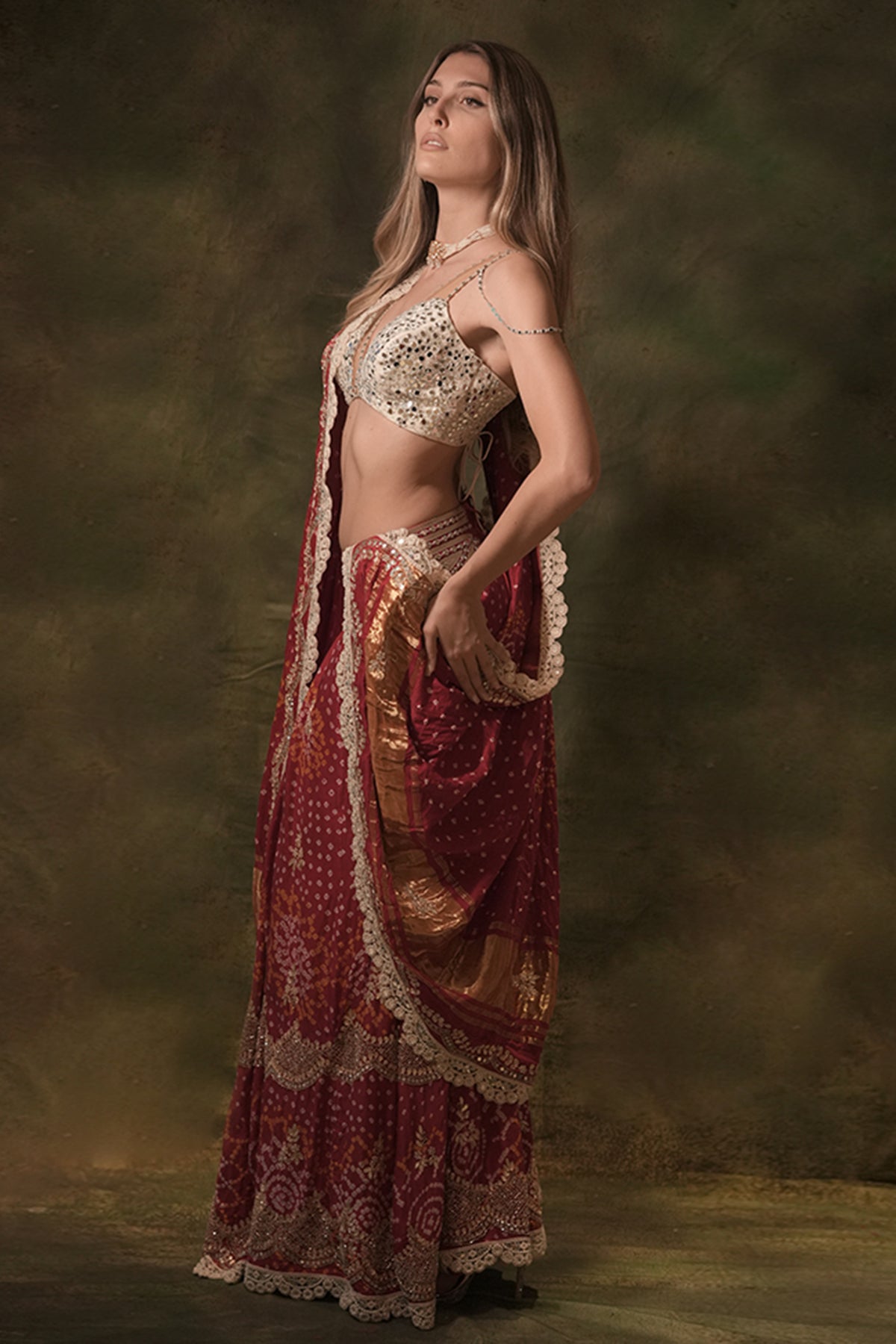 Red Bandhani Lehenga Set