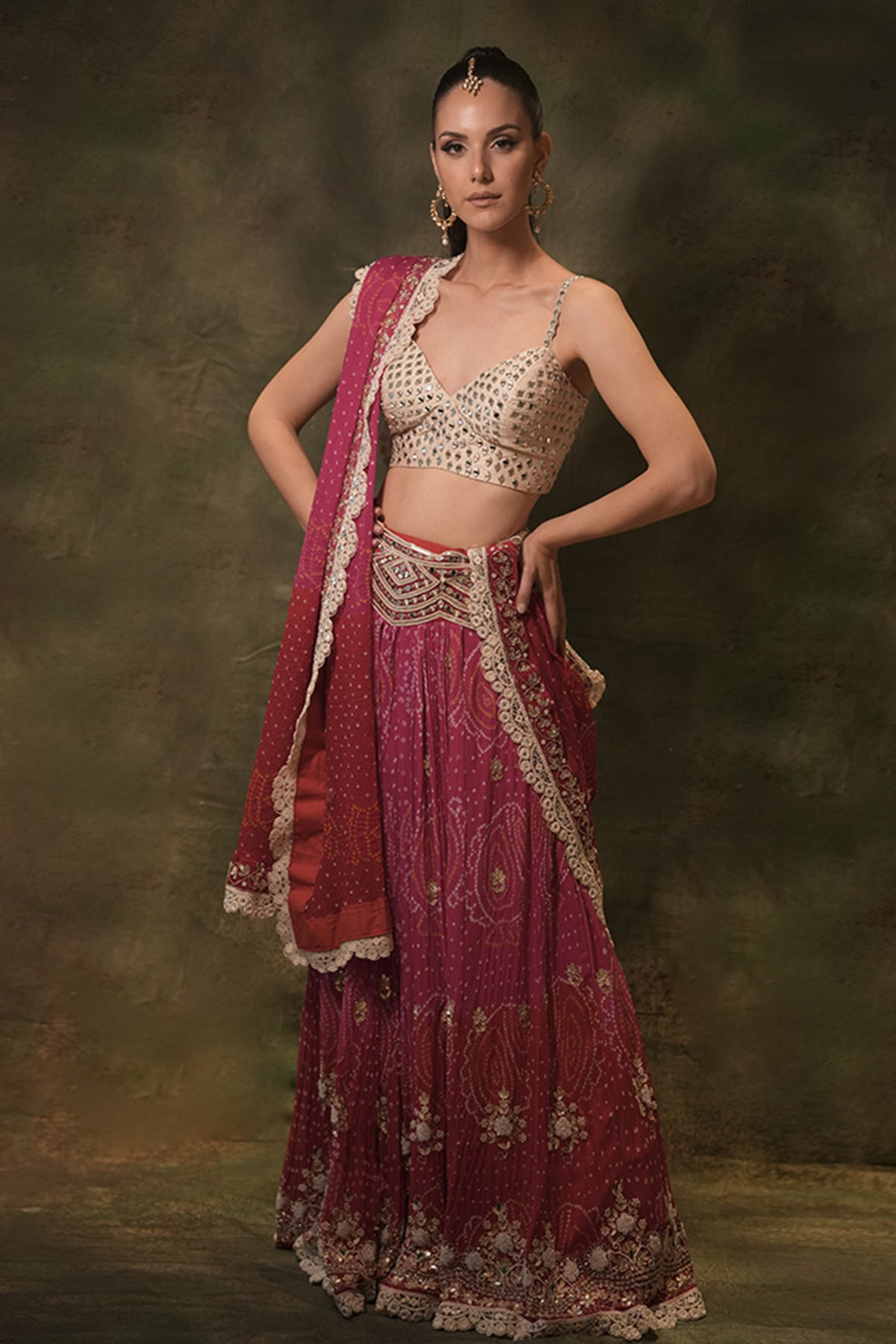 Pink Bandhani Lehenga Set