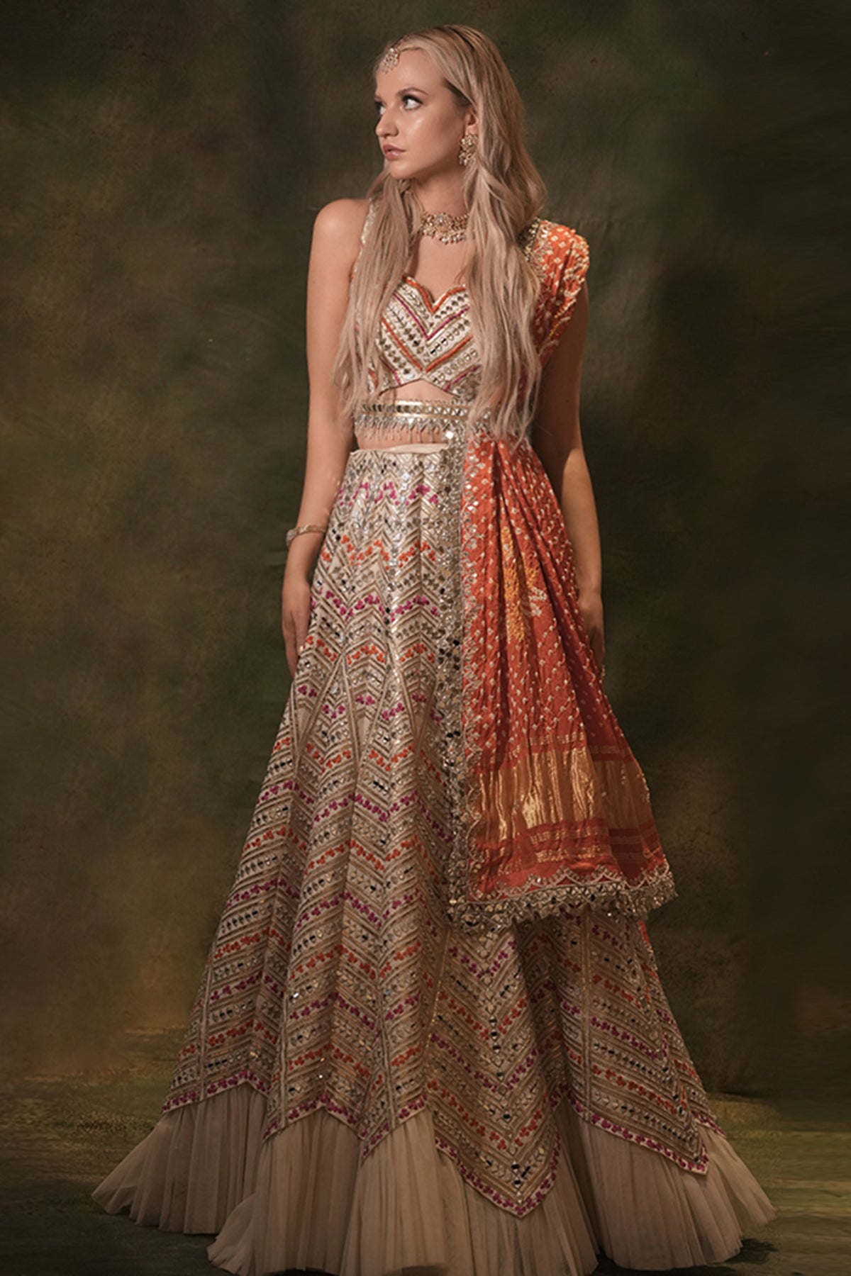 Chevron Bandhani Lehenga Set