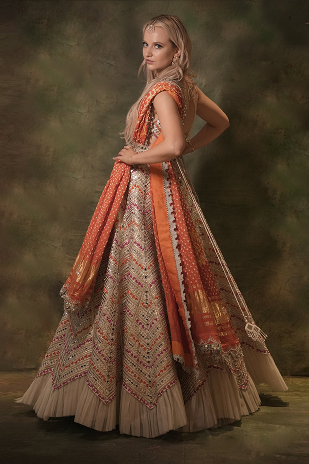 Chevron Bandhani Lehenga Set