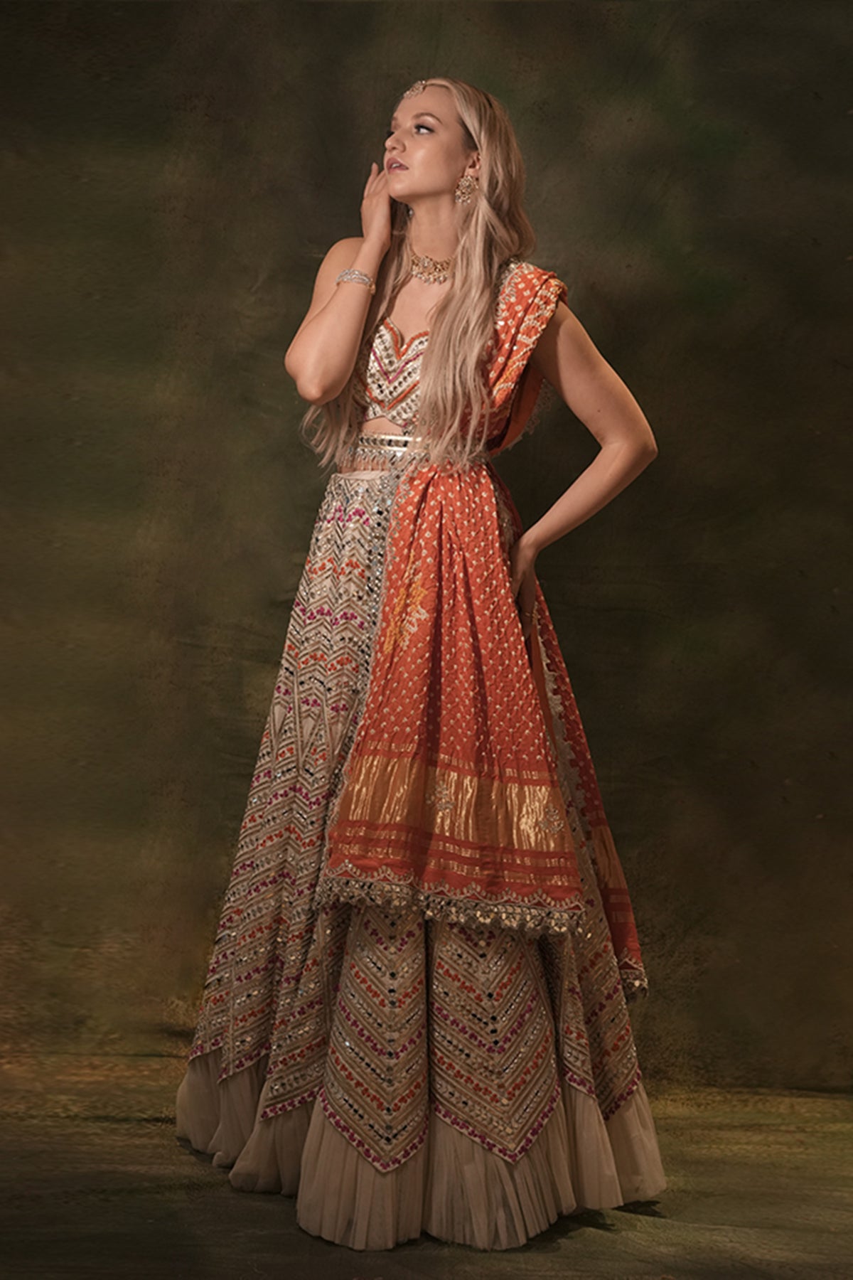 Chevron Bandhani Lehenga Set