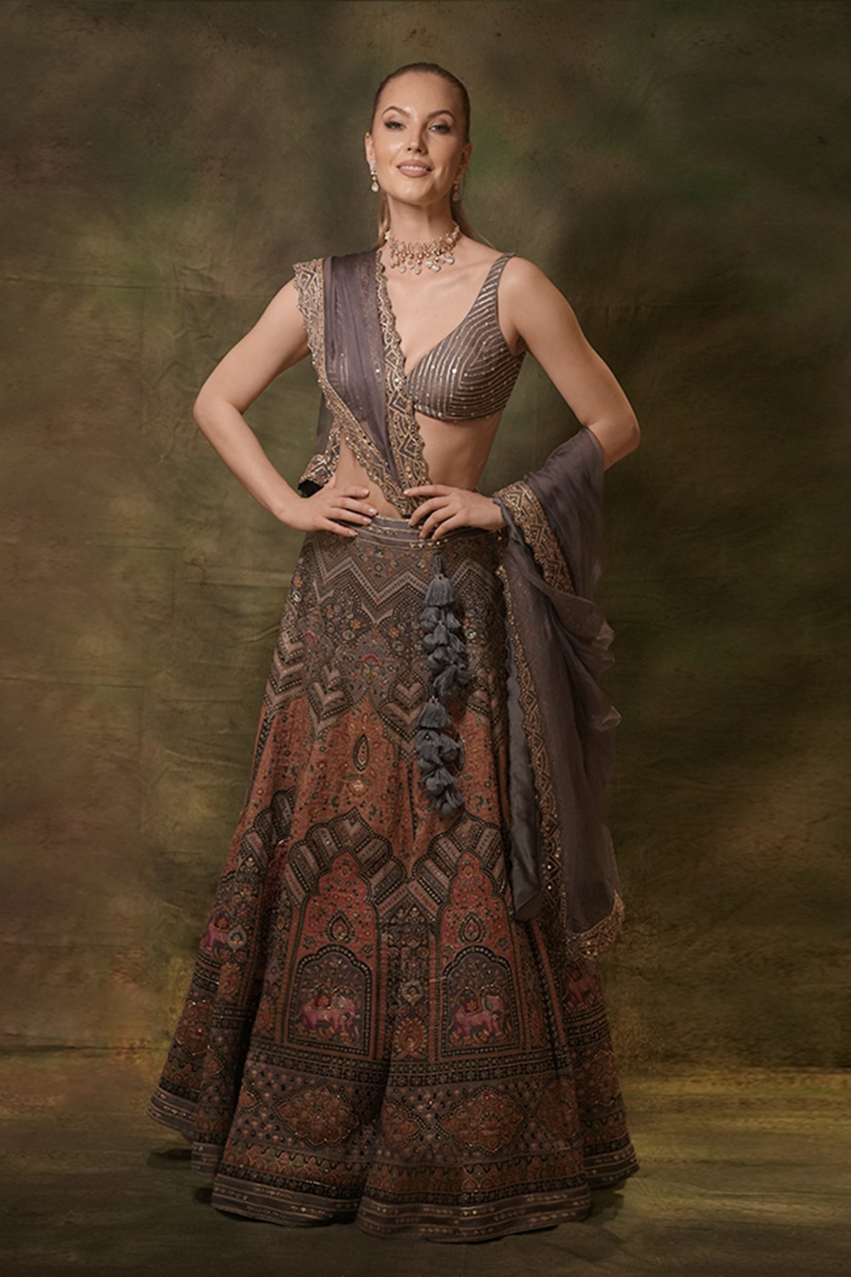 Jamdani Grey Lehenga Set