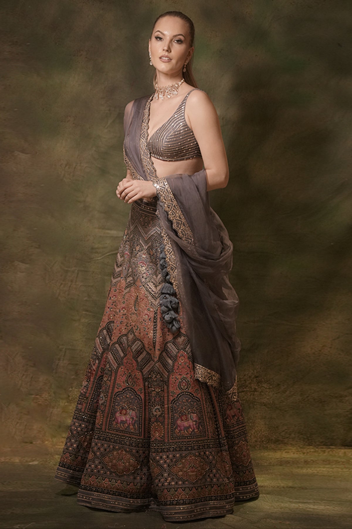 Jamdani Grey Lehenga Set