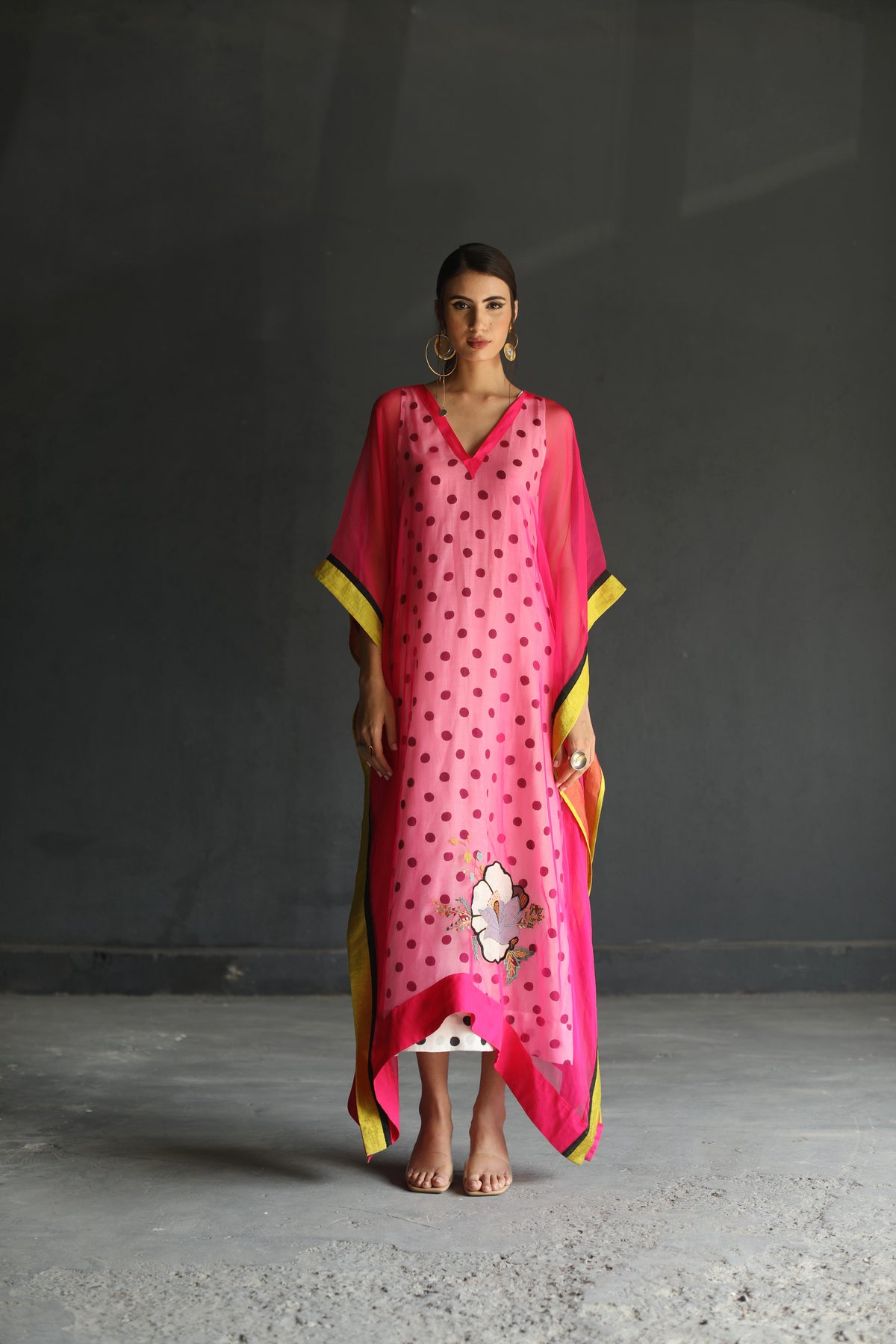 Hot Pink Flower Organza Kaftan