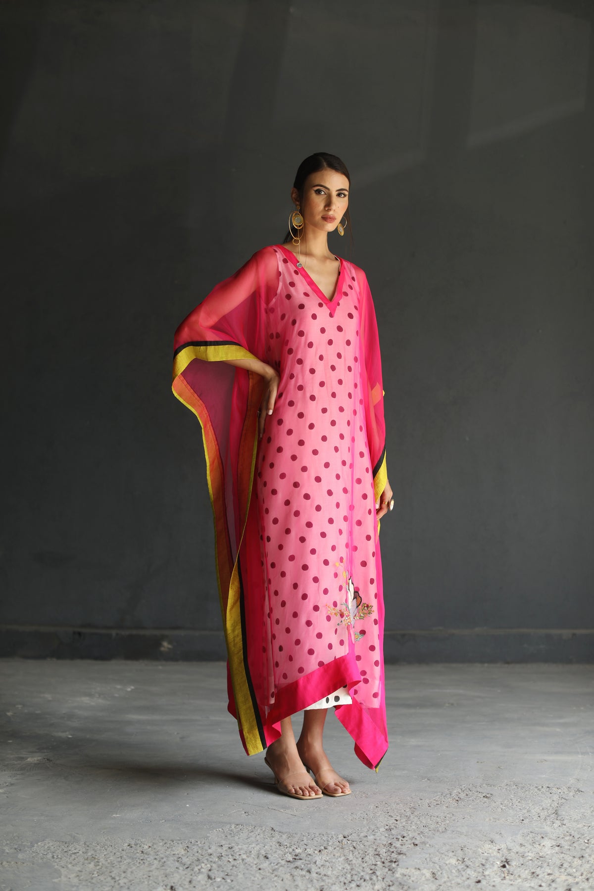 Hot Pink Flower Organza Kaftan