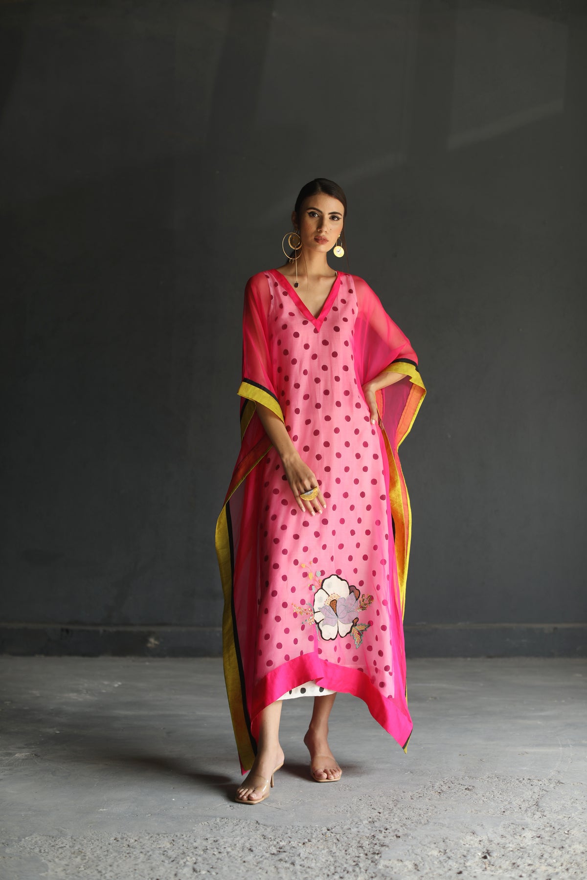 Hot Pink Flower Organza Kaftan