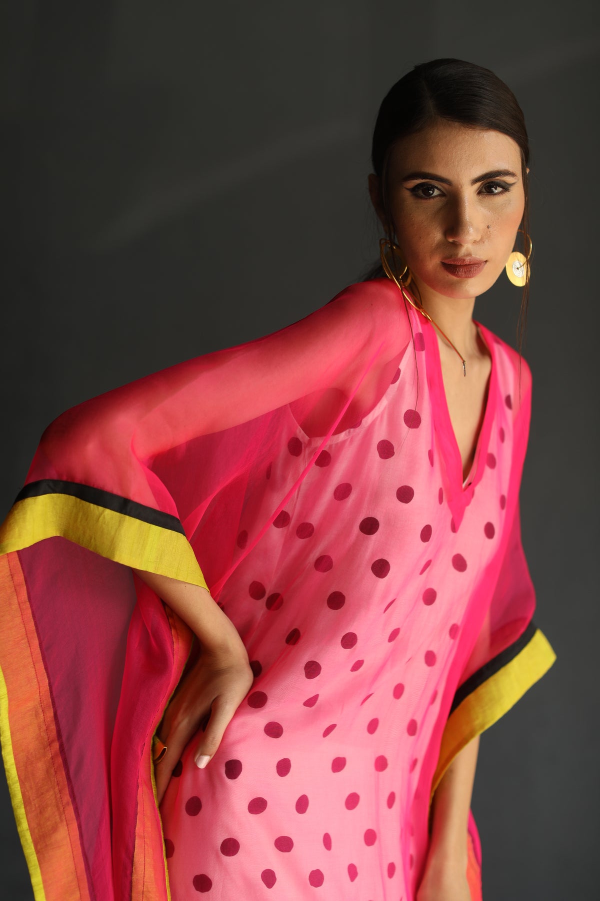 Hot Pink Flower Organza Kaftan