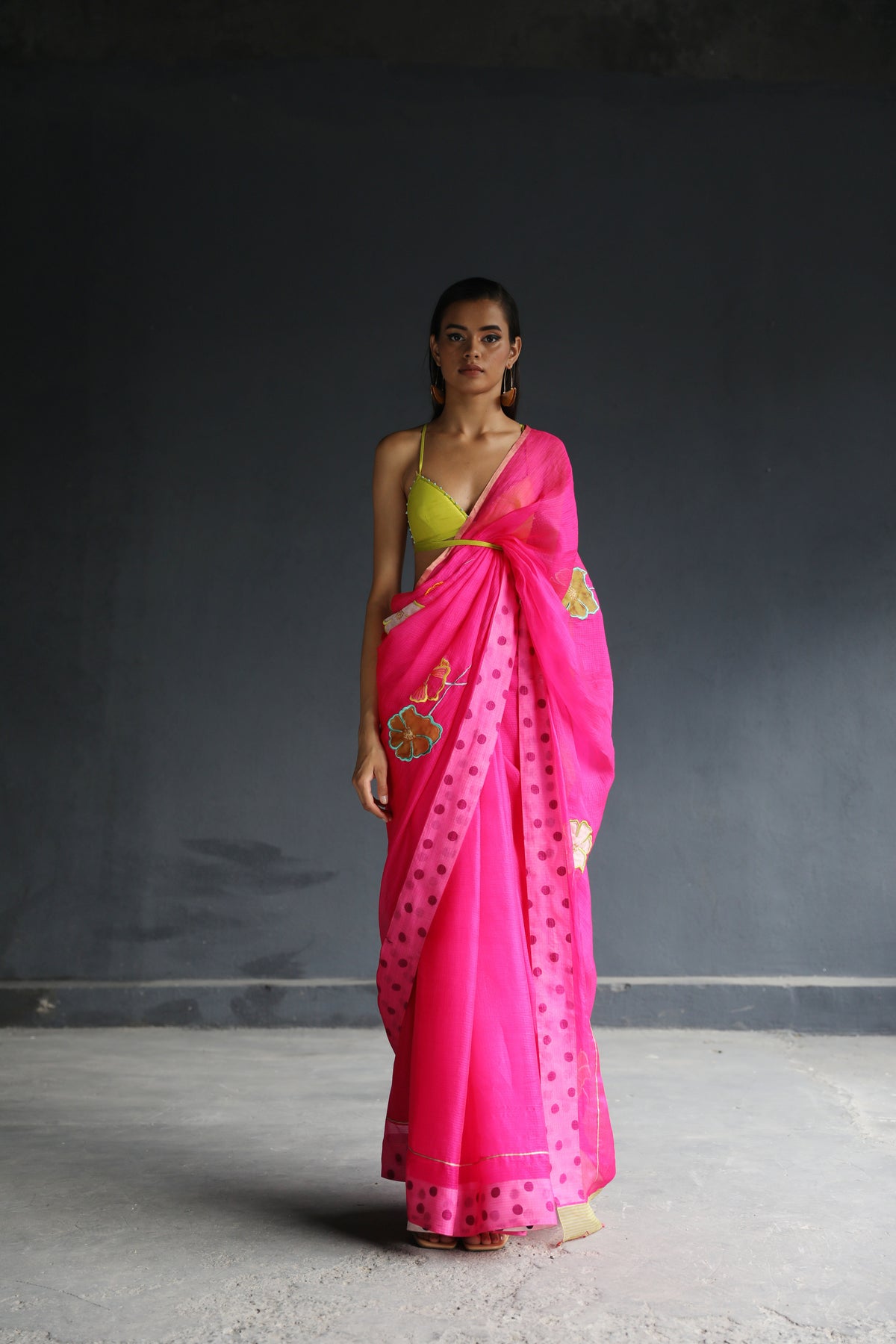 Hot Pink Floral Kota Sari