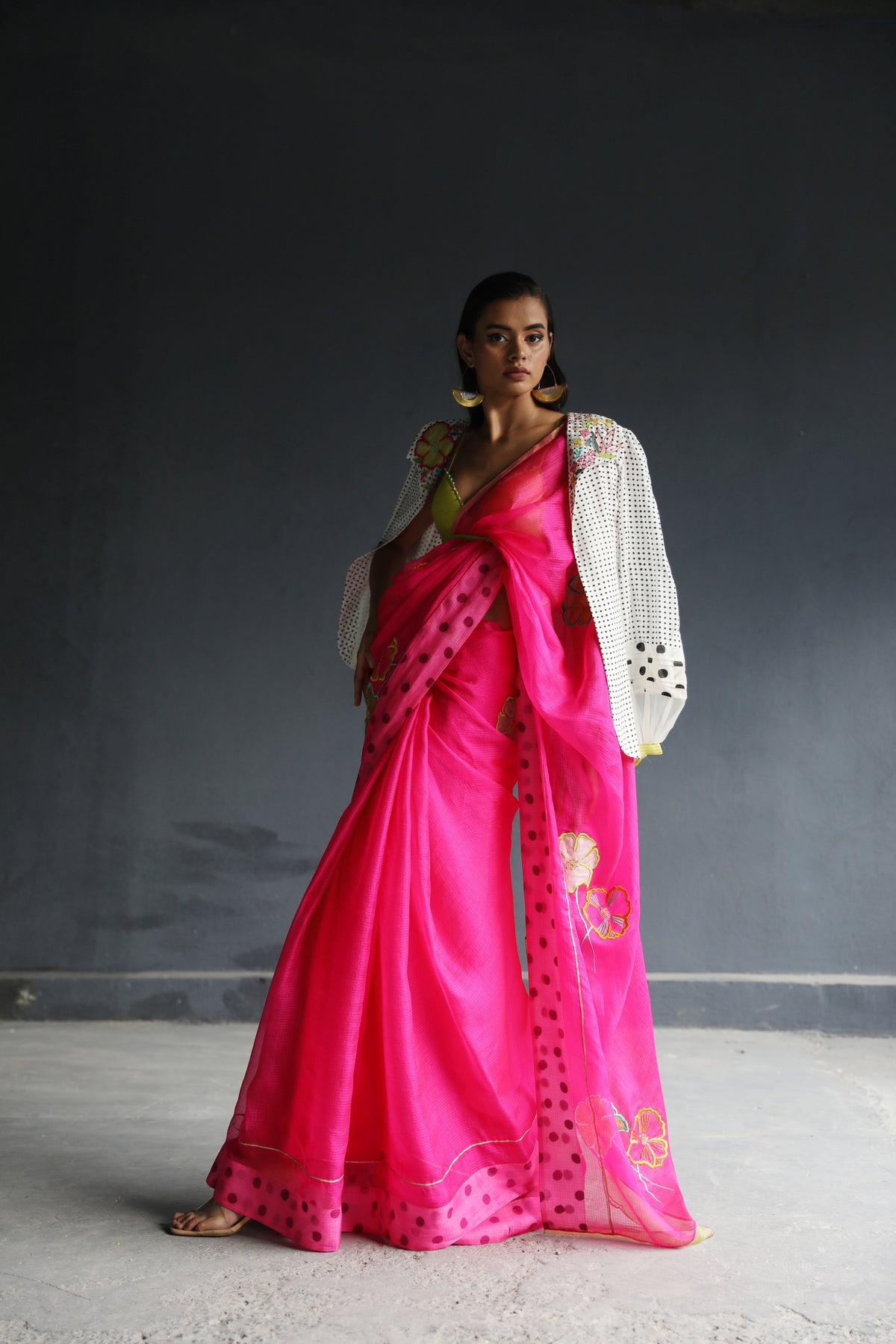 Hot Pink Floral Kota Sari