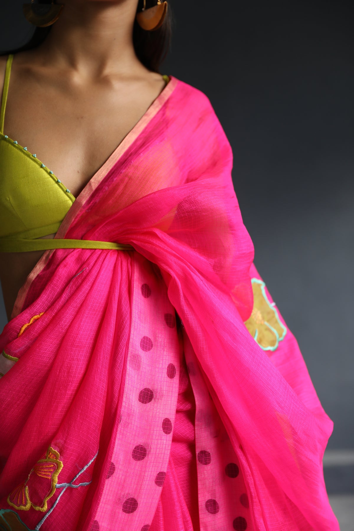 Hot Pink Floral Kota Sari