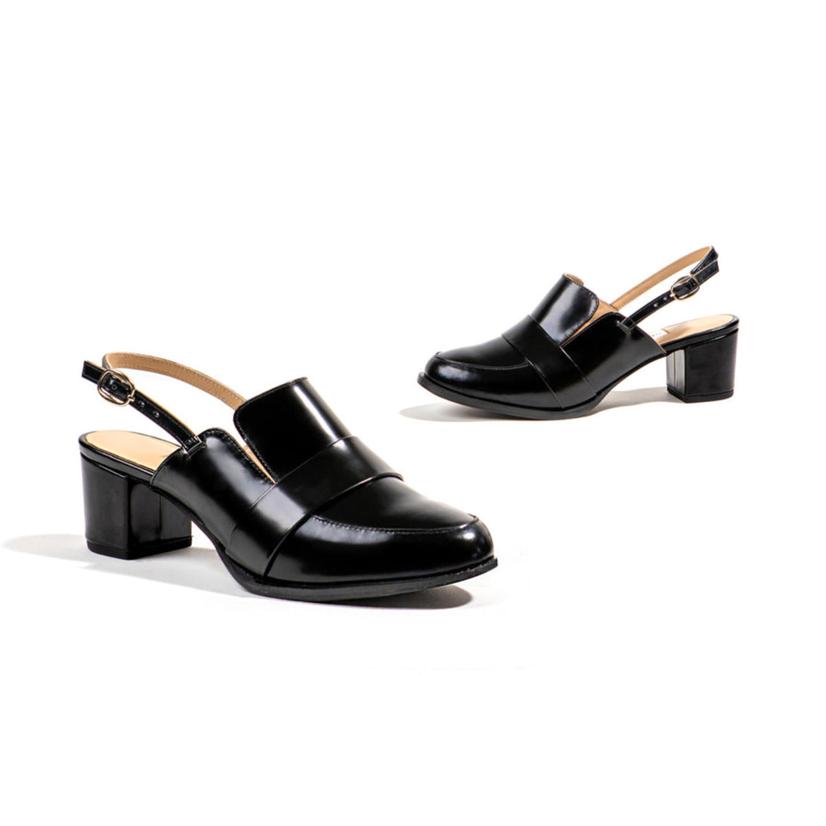 Black 2 Inches Block Heel Pumps