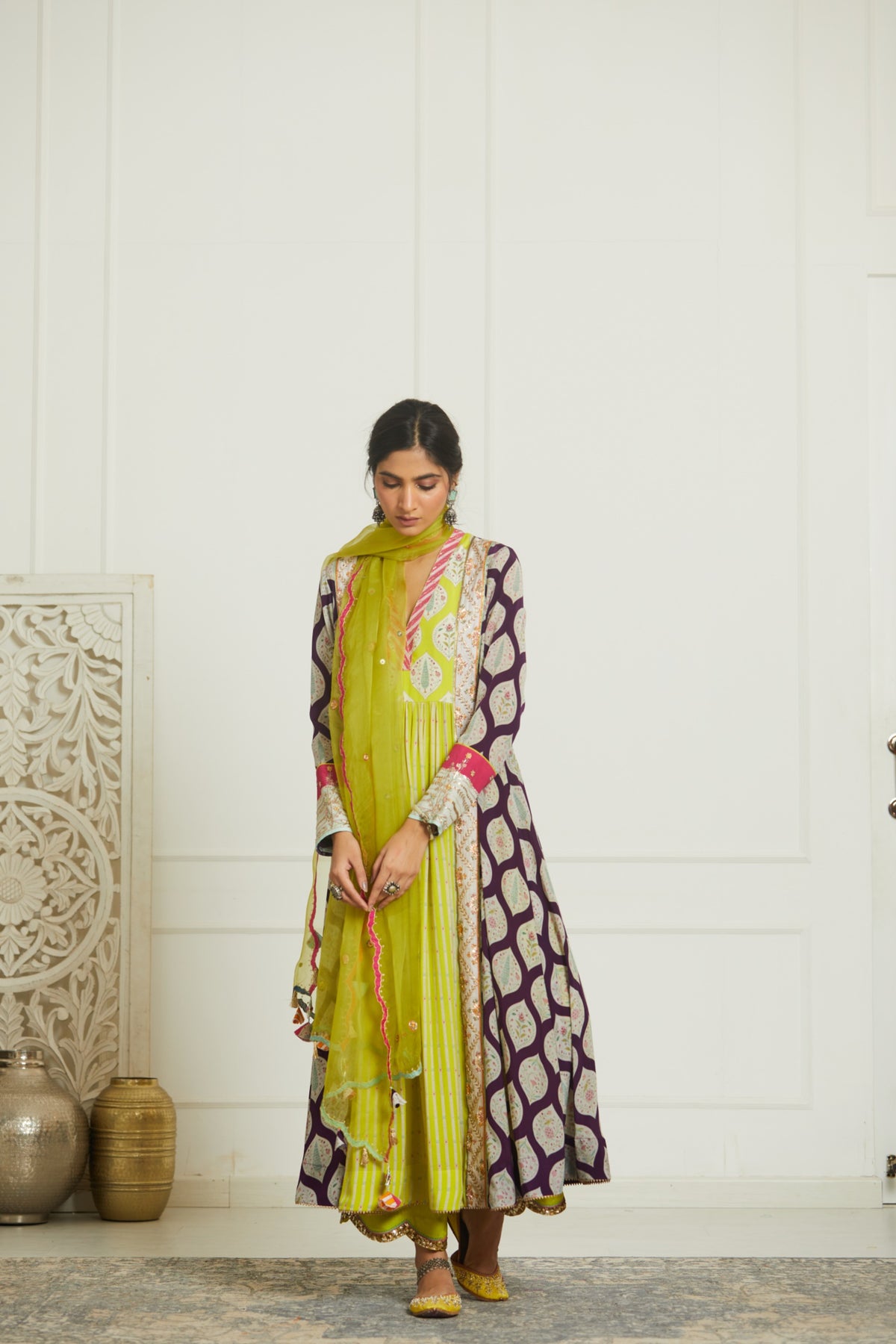 Puple lime printed kurta set