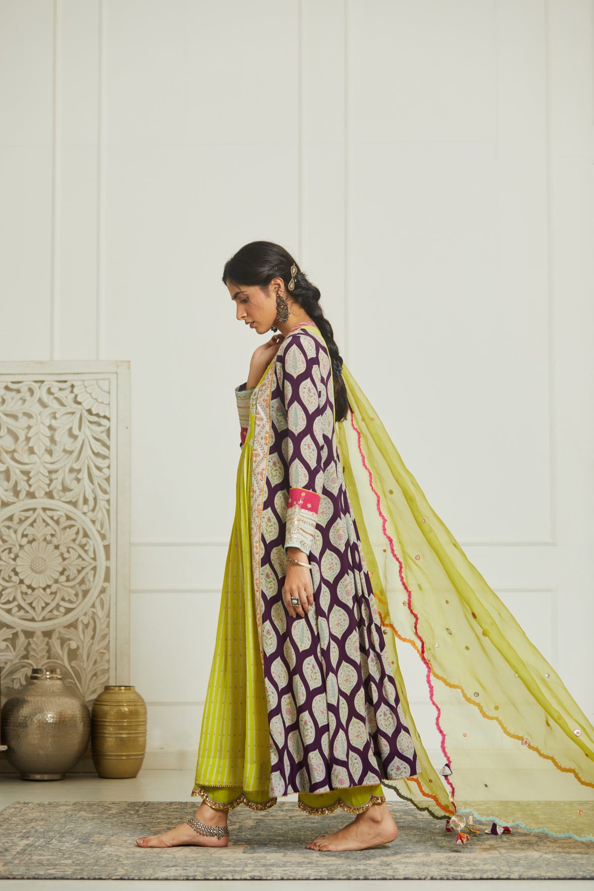 Puple lime printed kurta set