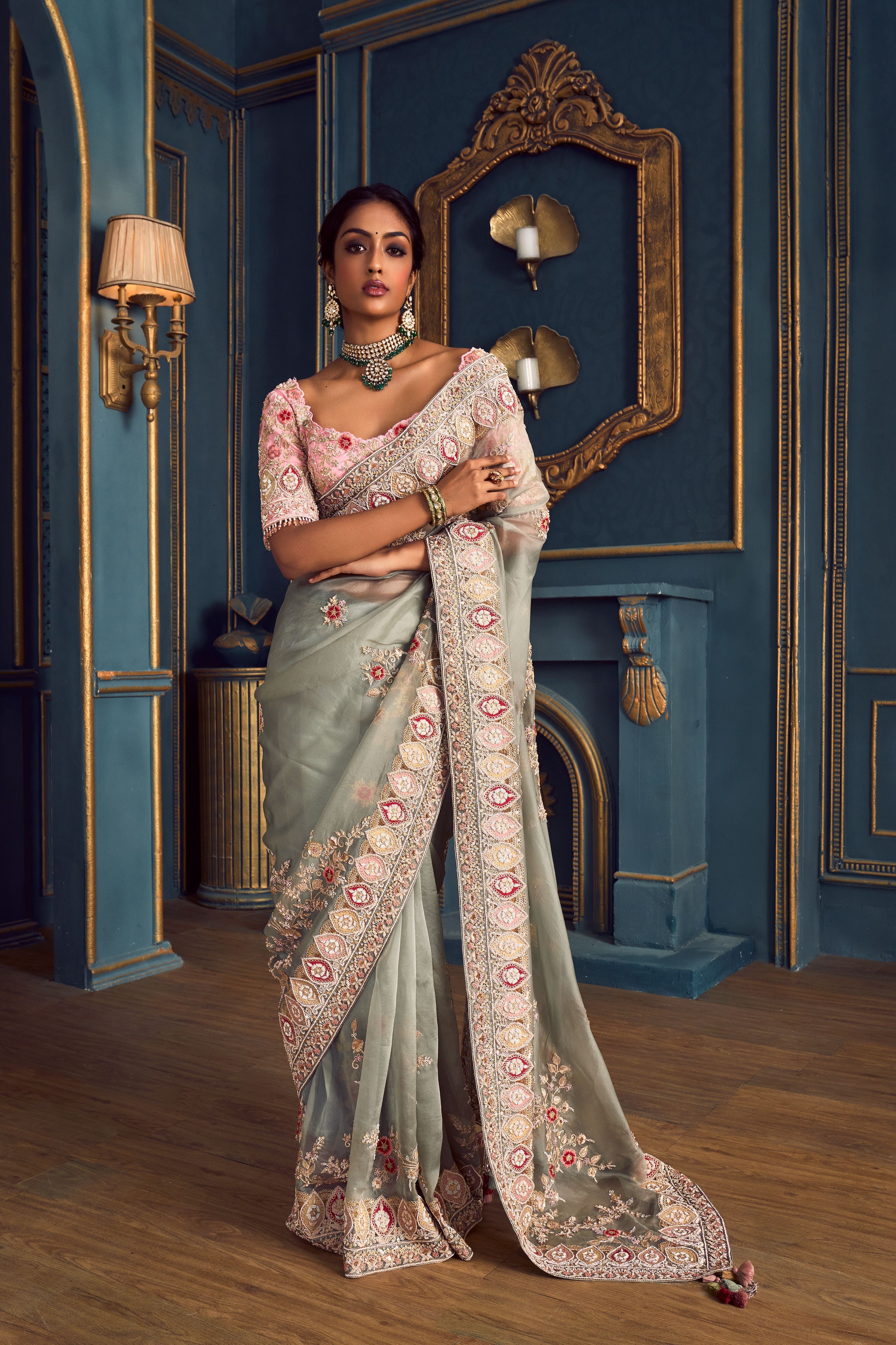 Buy Ice Blue Organza Saree online-KARAGIRI | FESTIVE SALE – Karagiri