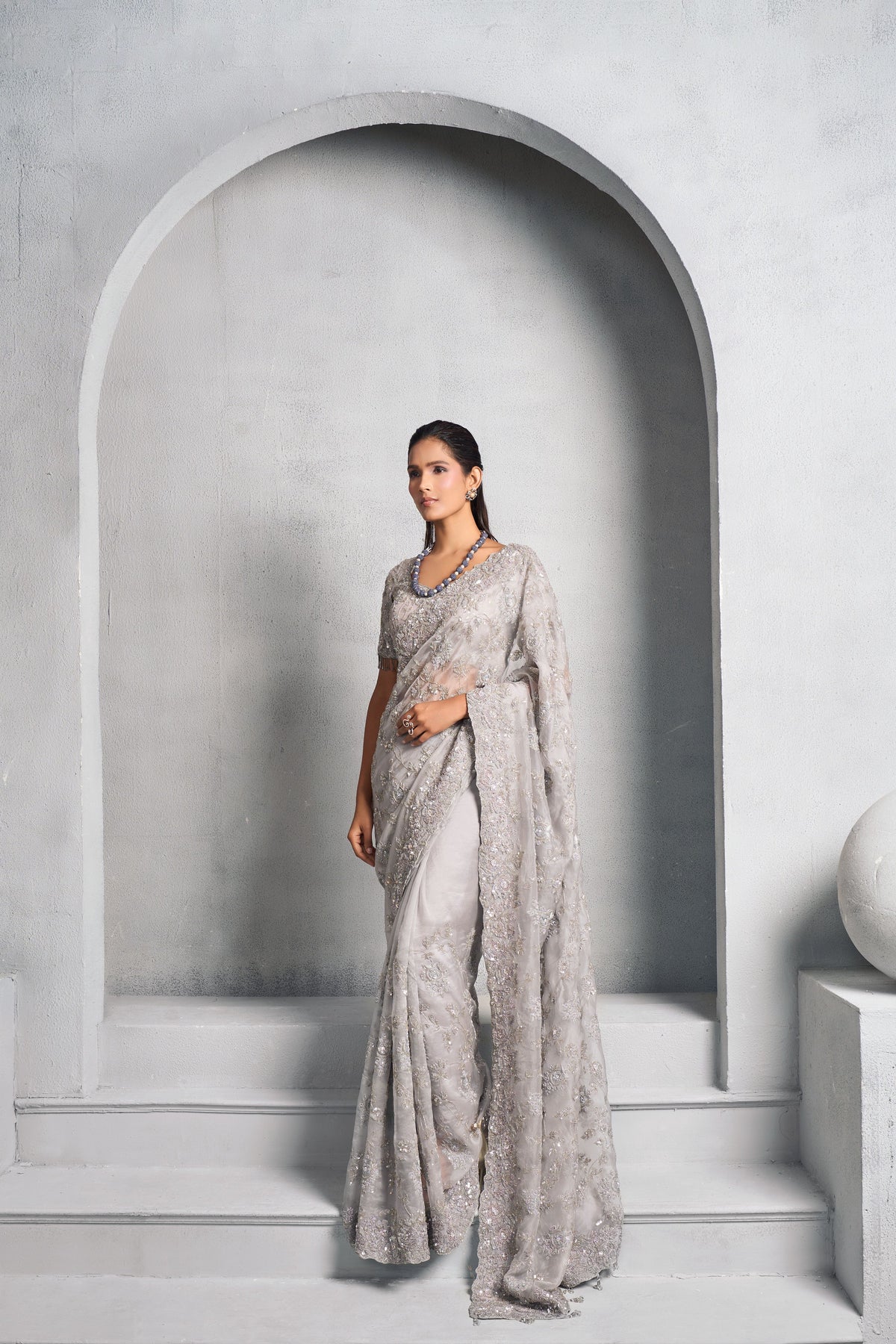 Steel Grey Organza Saree