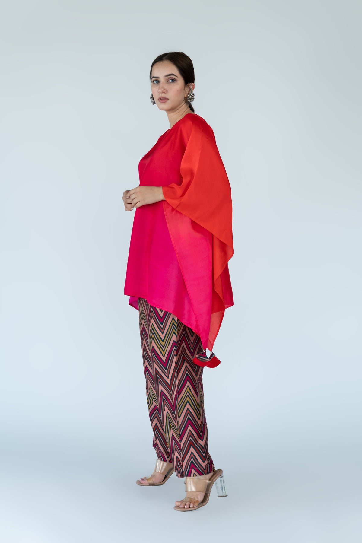 Fuschia Red Ombre Kaftan Top with Zigzag Pants (2pc)