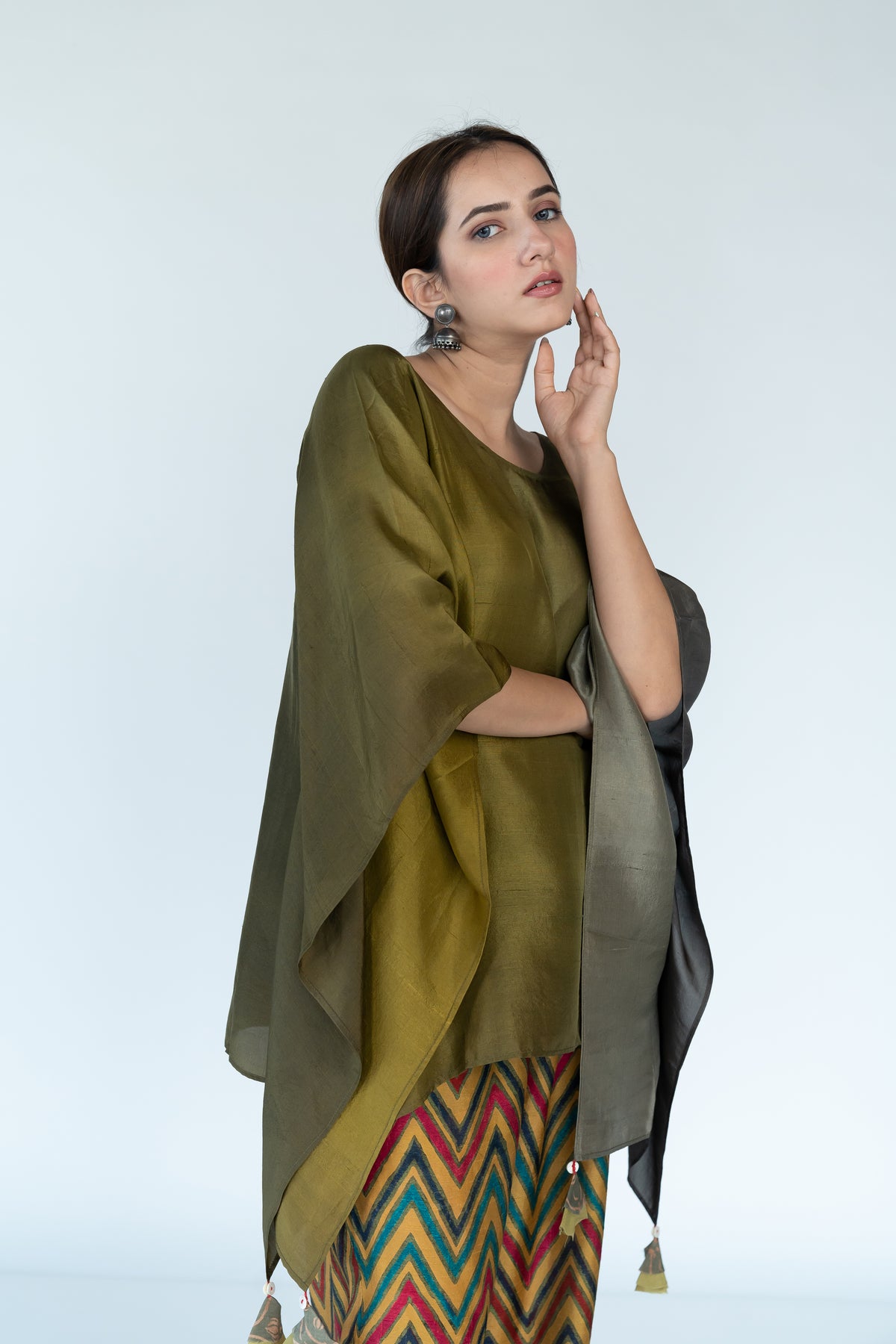 Olive Ombre Kaftan Top with Zigzag Pants (2pc)