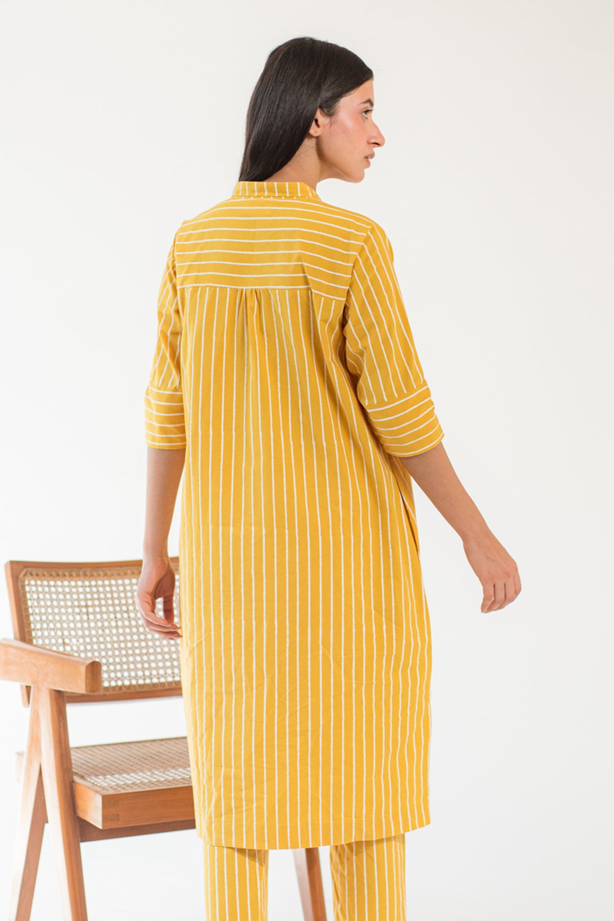 Yellow Stripe Shirt Dress