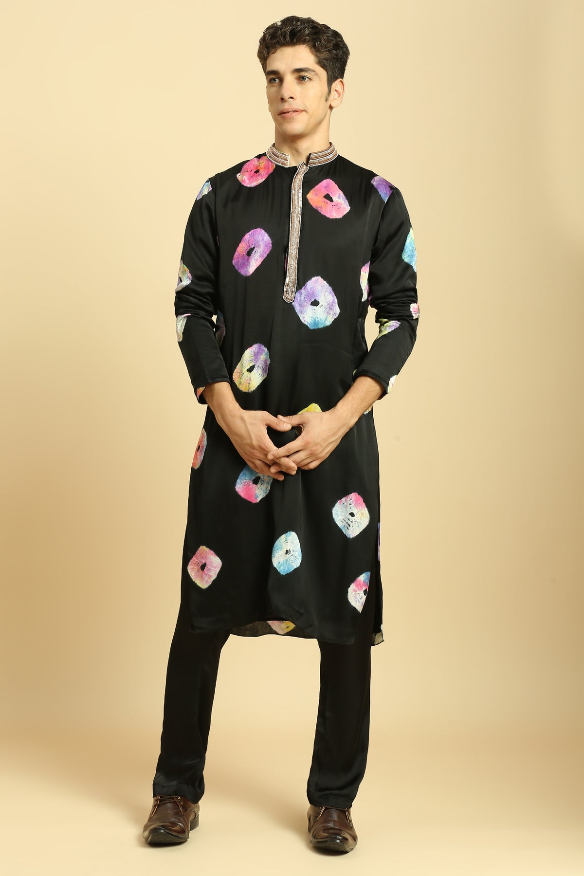 Black Tie And Dye Kurta Set