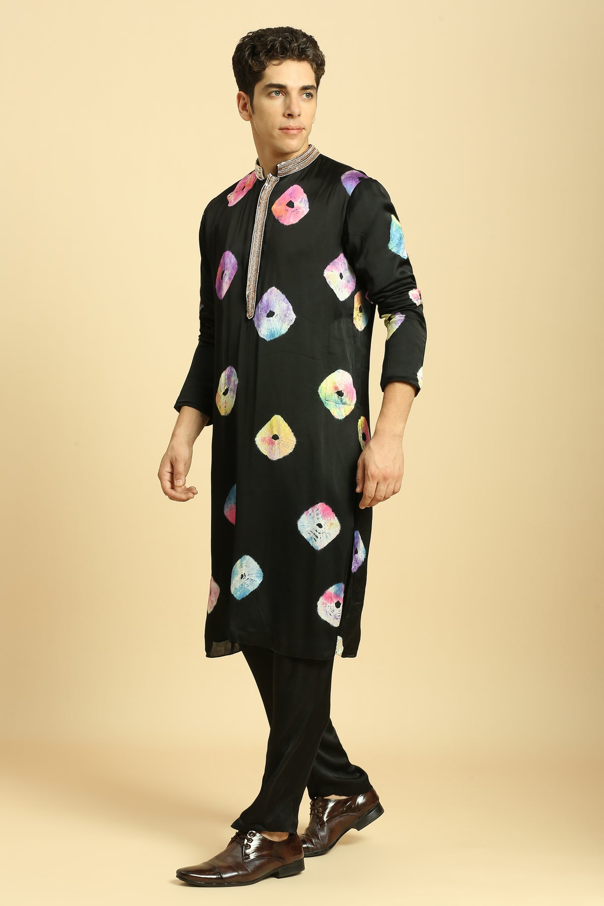 Black Tie And Dye Kurta Set