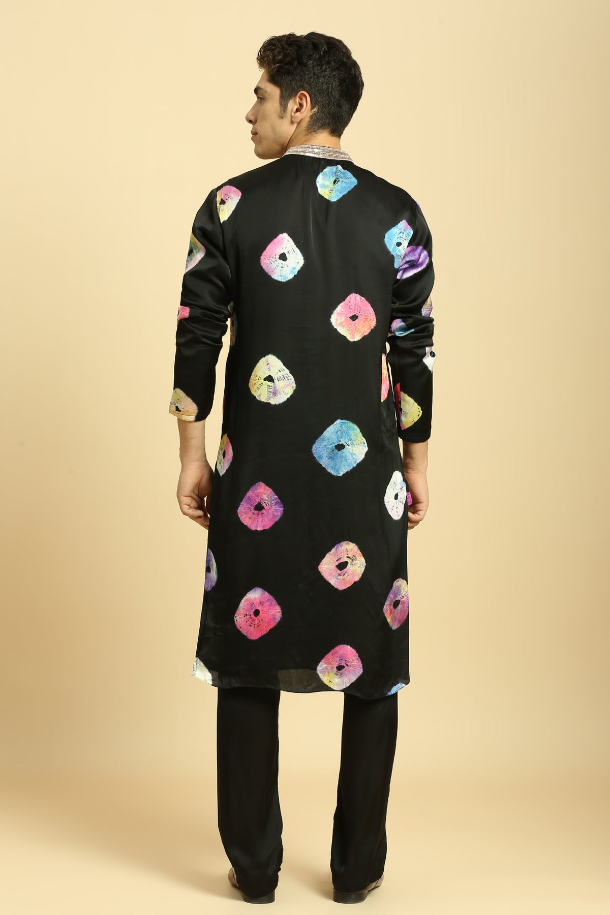 Black Tie And Dye Kurta Set