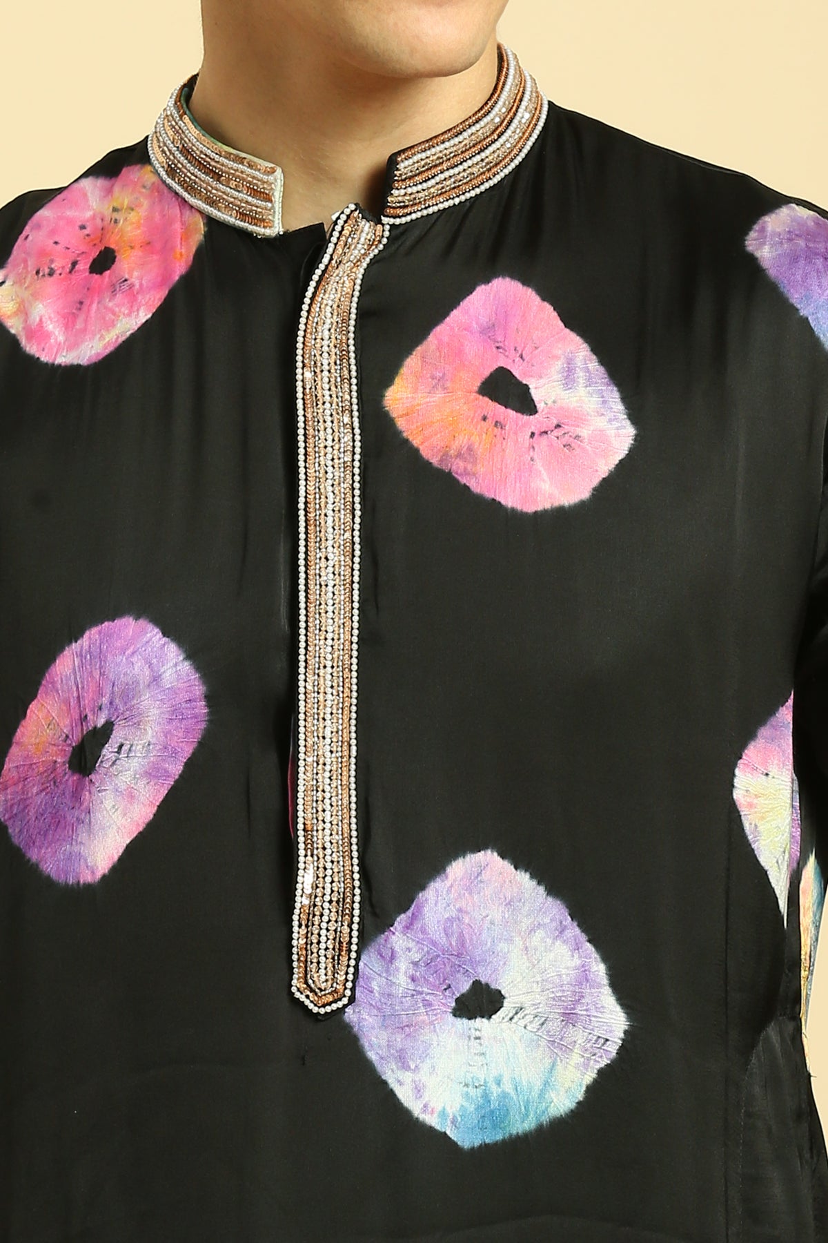 Black Tie And Dye Kurta Set