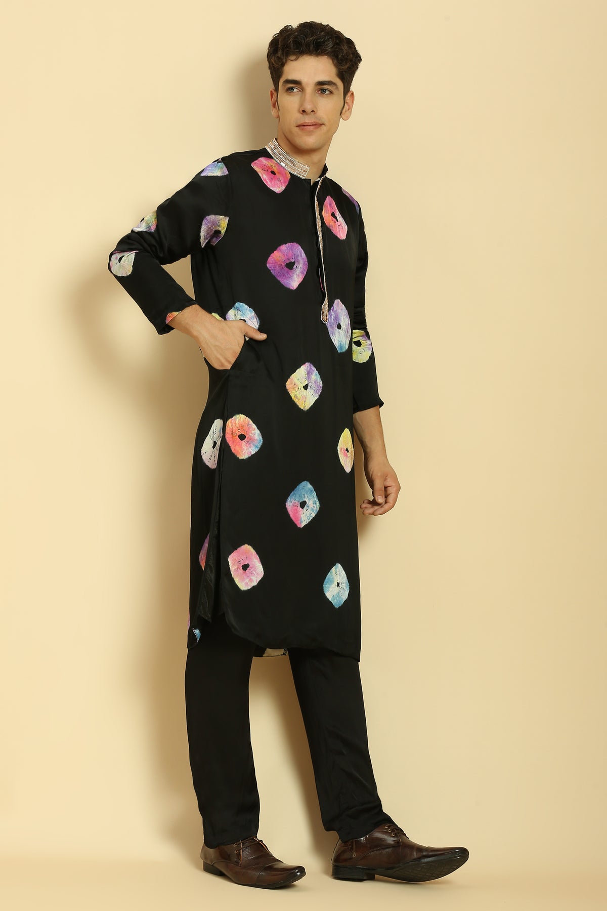 Black Tie And Dye Kurta Set