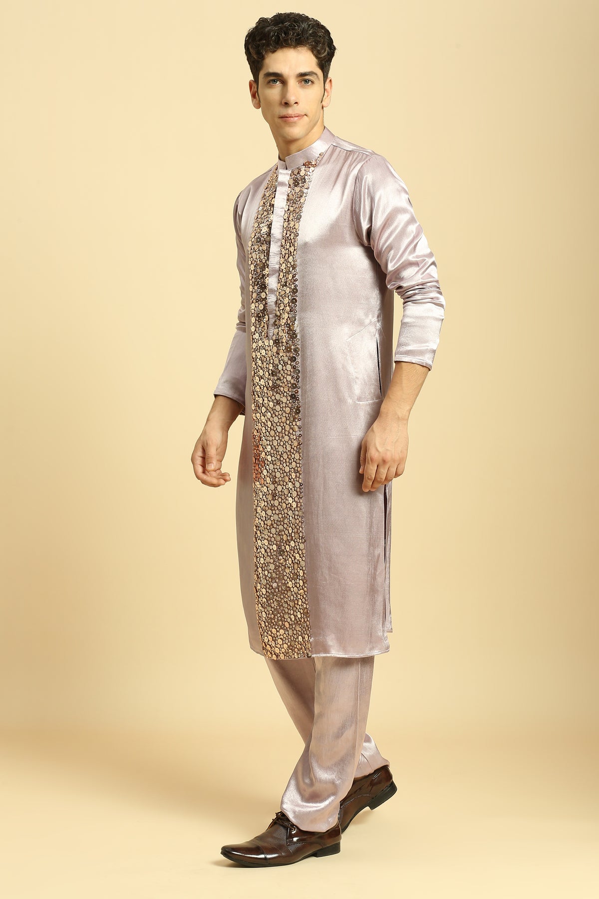 Lilac Embroidered Kurta With Pant