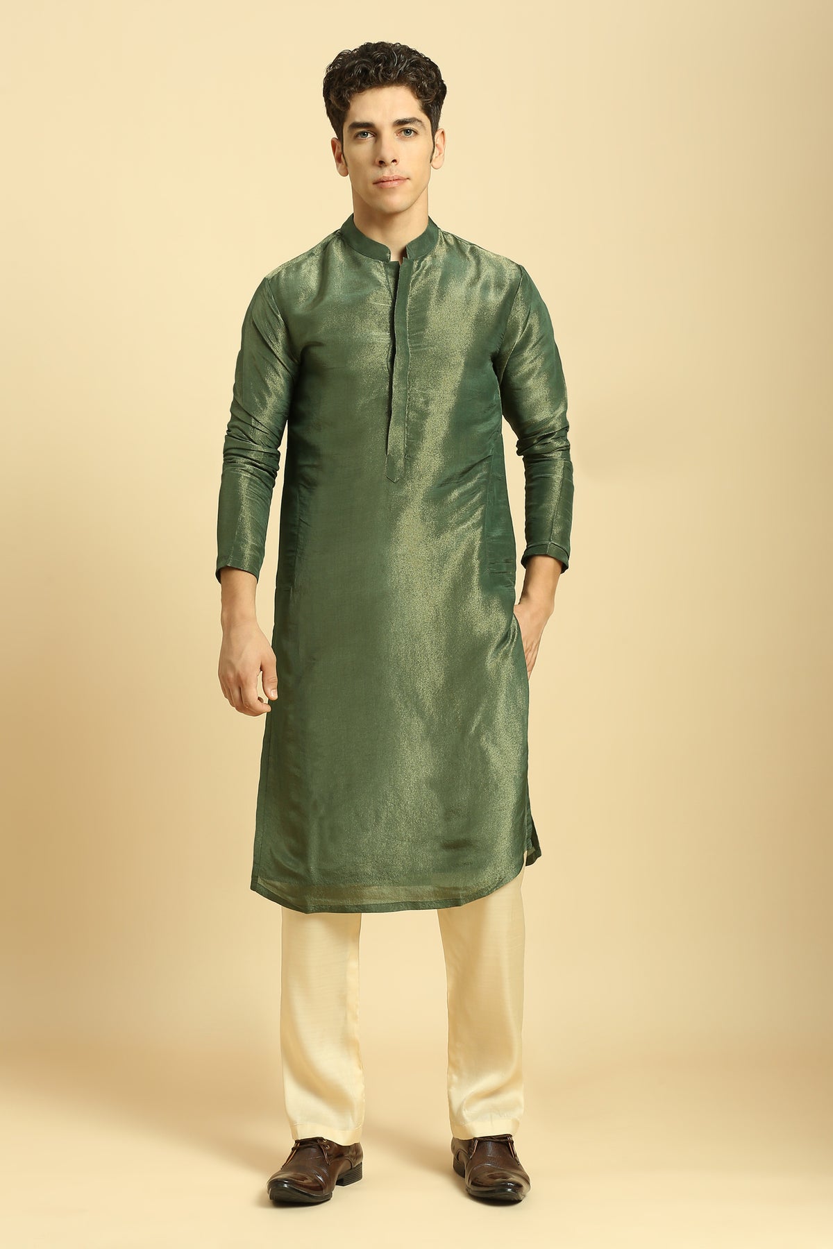 Green Tissue Kurta Set