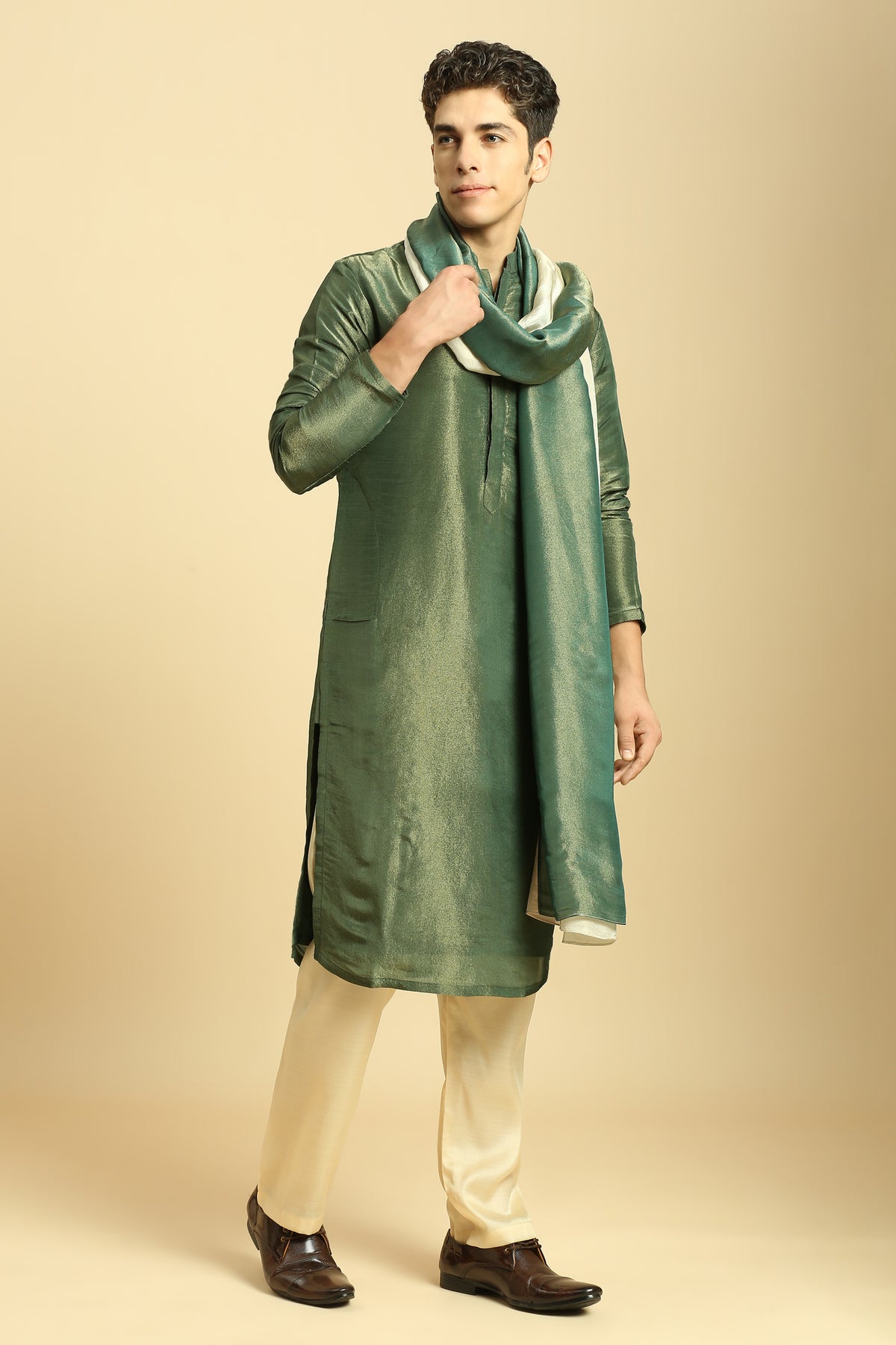 Green Tissue Kurta Set