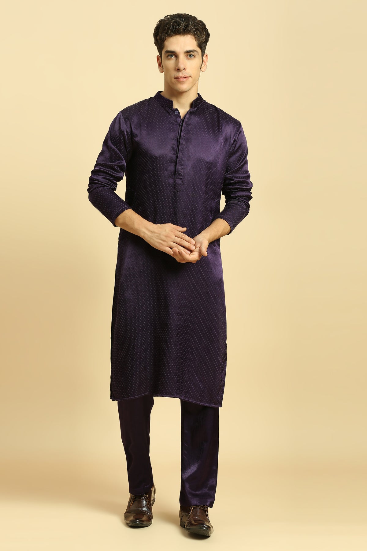 Deep Purple Kurta with Pant with Tissue Embroidered Dupatta