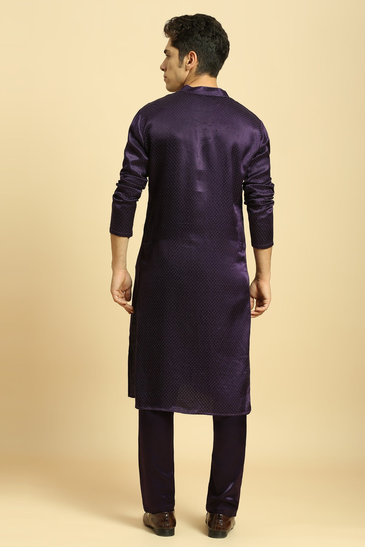 Deep Purple Kurta with Pant with Tissue Embroidered Dupatta