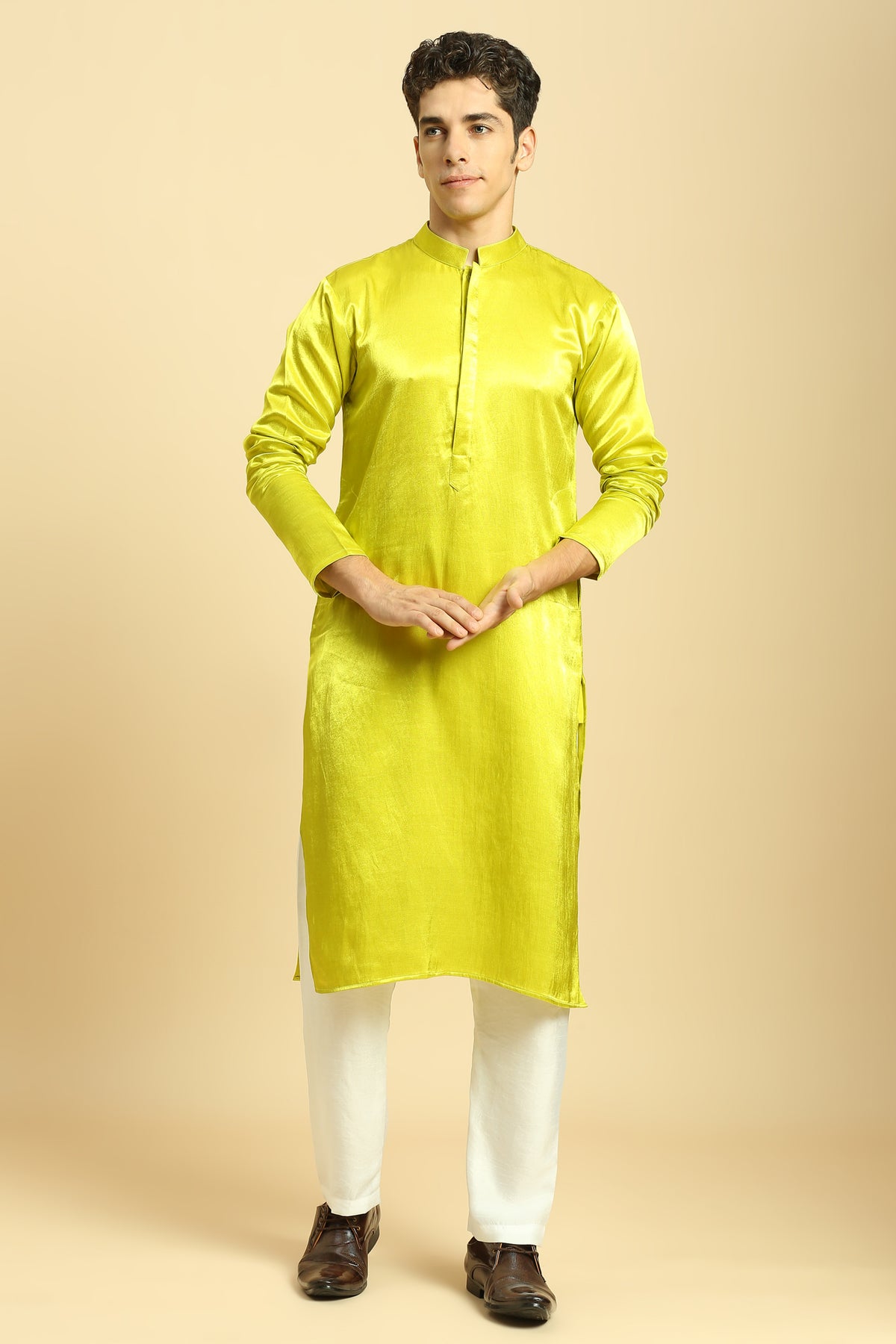 Neon Green Kurta With White Pant With Multi Colour Dupatta