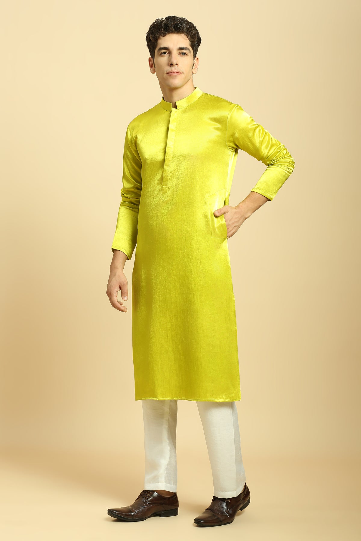 Neon Green Kurta With White Pant With Multi Colour Dupatta