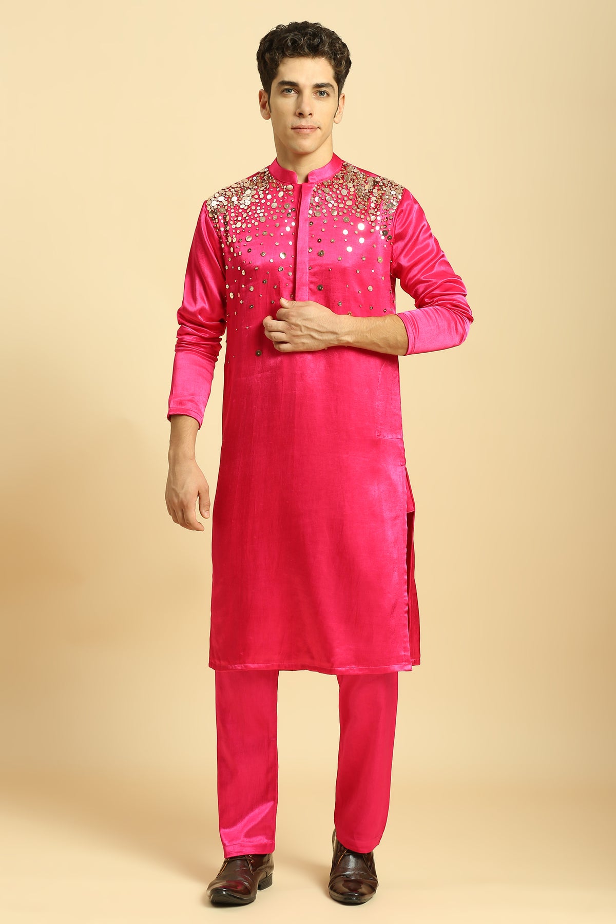 Hot Pink Embroiderd Kurta With Pant