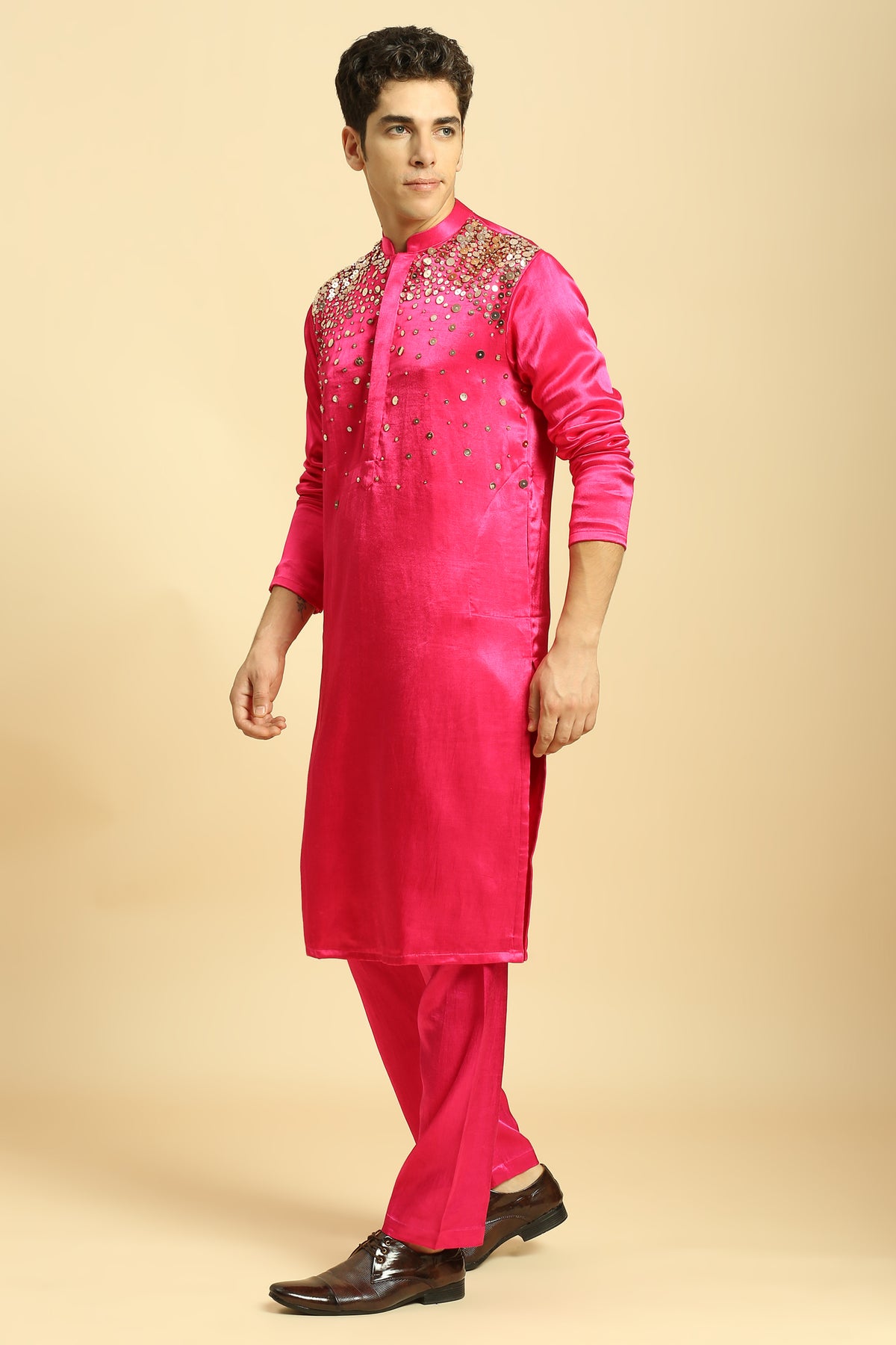 Hot Pink Embroiderd Kurta With Pant