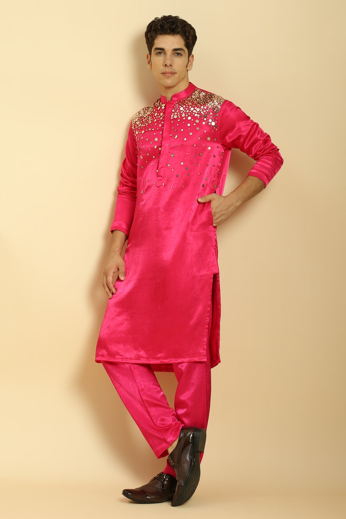 Hot Pink Embroiderd Kurta With Pant