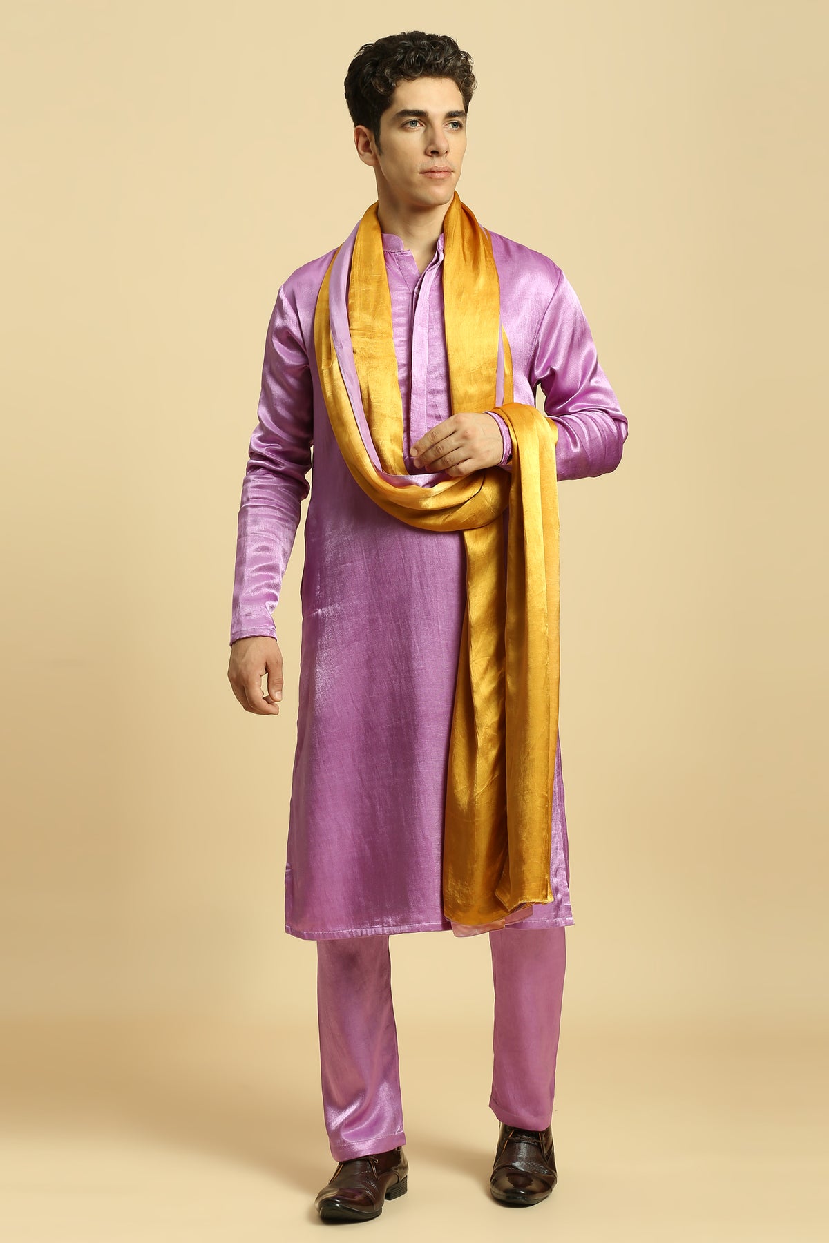 Purple Kurta With Pant With Ombre Dupatta