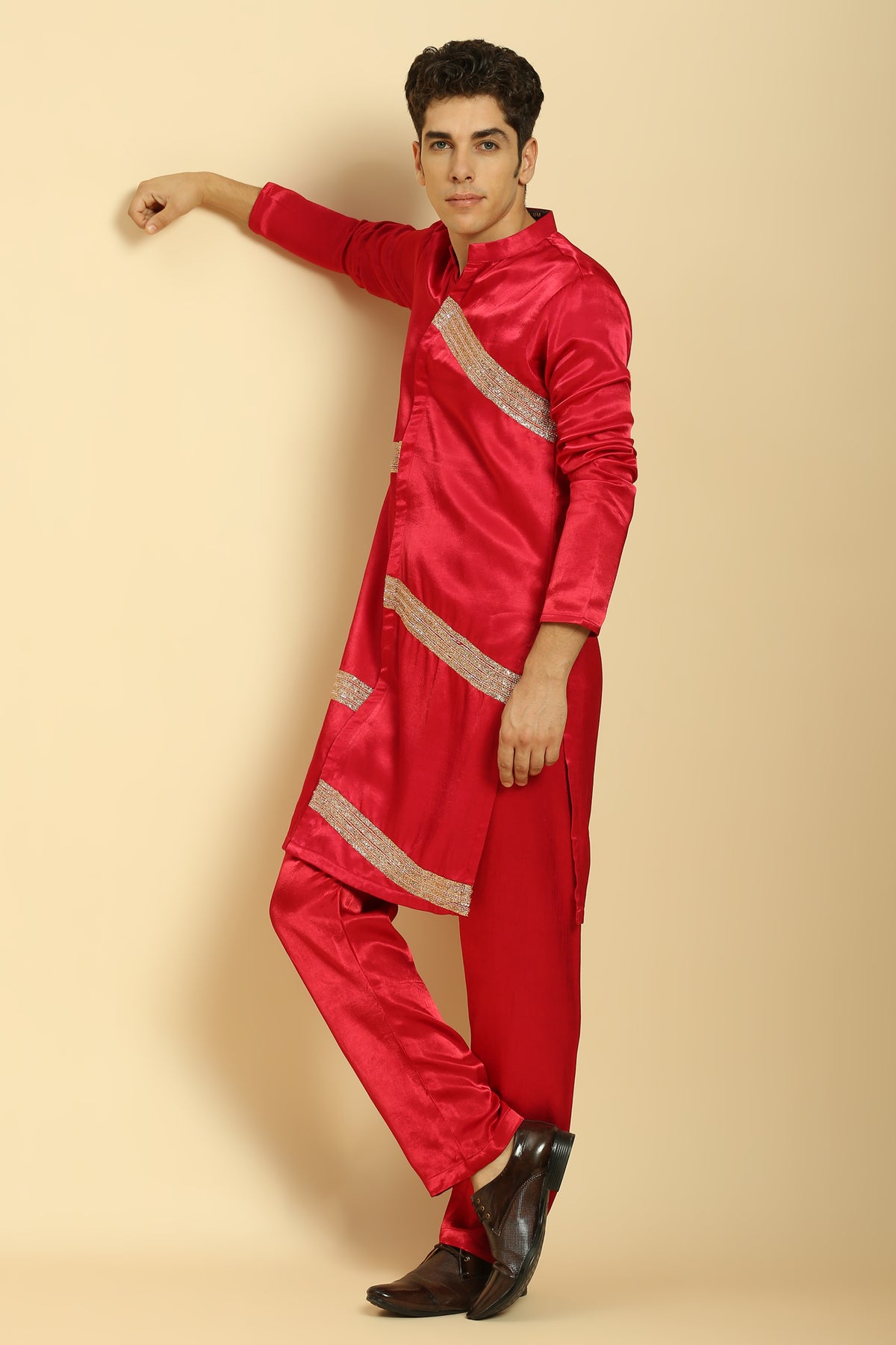 Red Embroidered Kurta With Pant