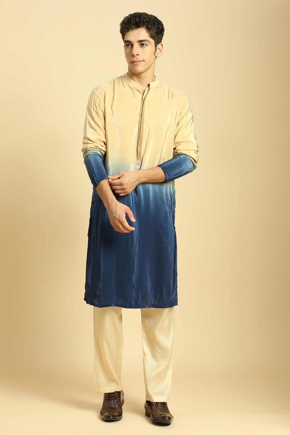 Beige/Blue Ombre Kurta With Beige Pant