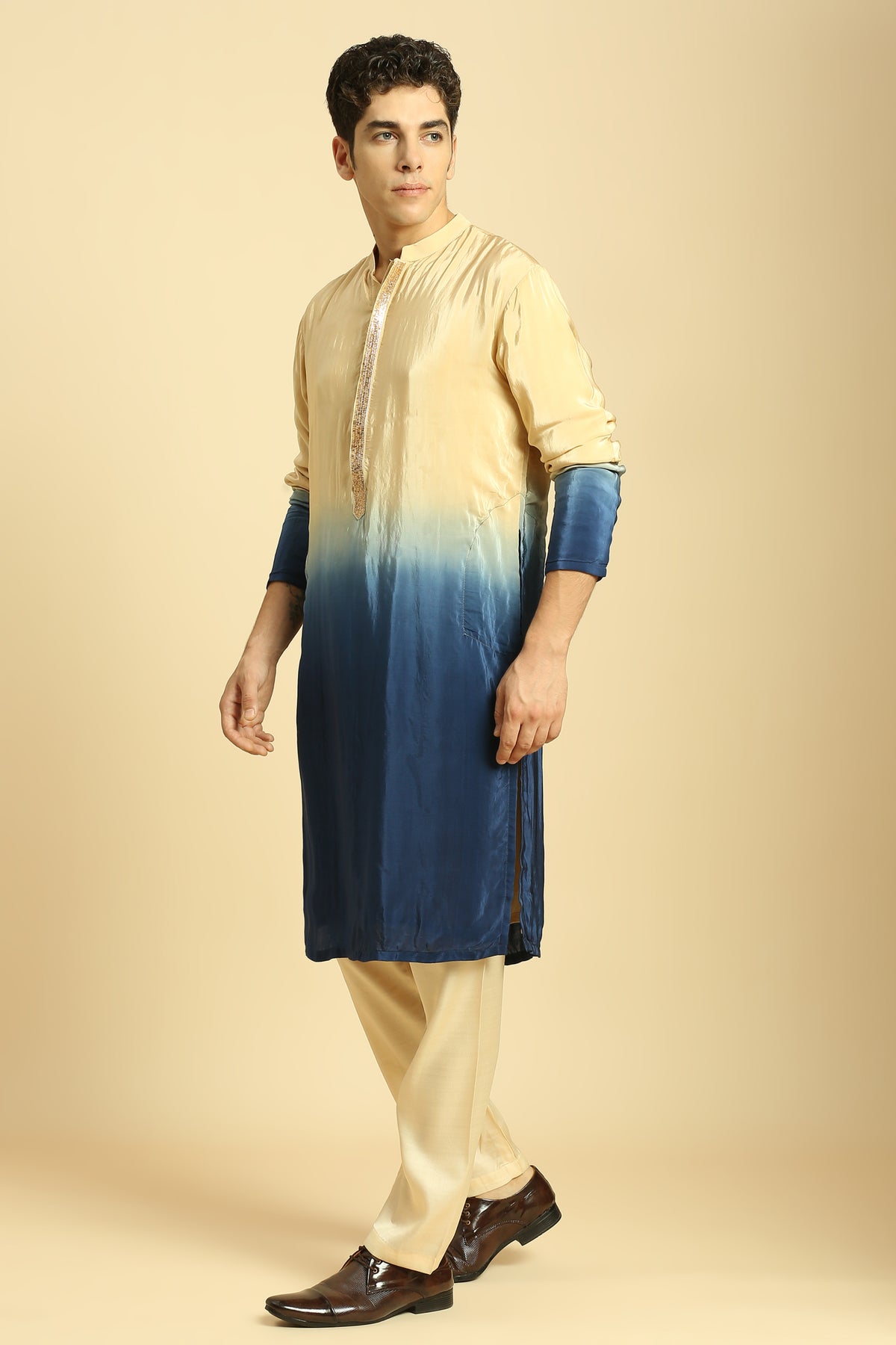 Beige/Blue Ombre Kurta With Beige Pant