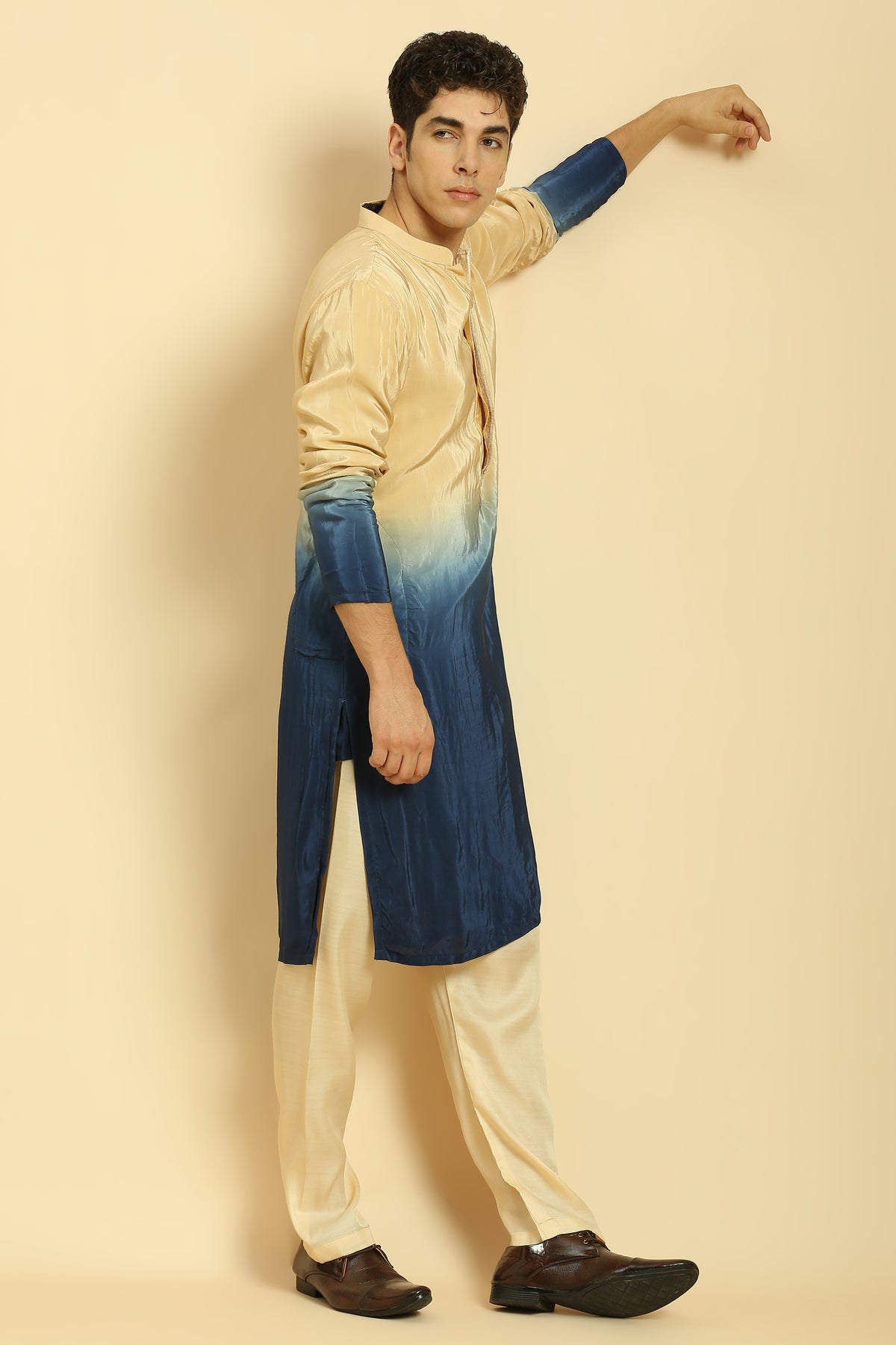 Beige/Blue Ombre Kurta With Beige Pant