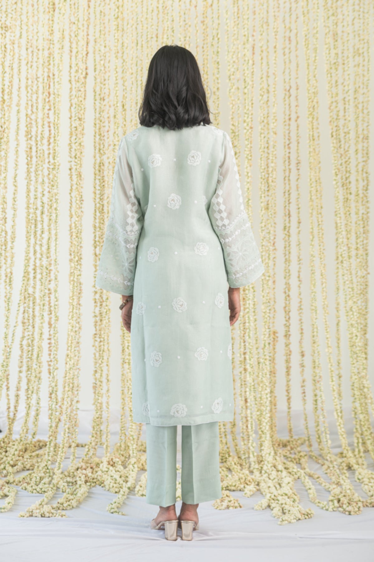 Sage Chikankari And Appliqué Kurta Set