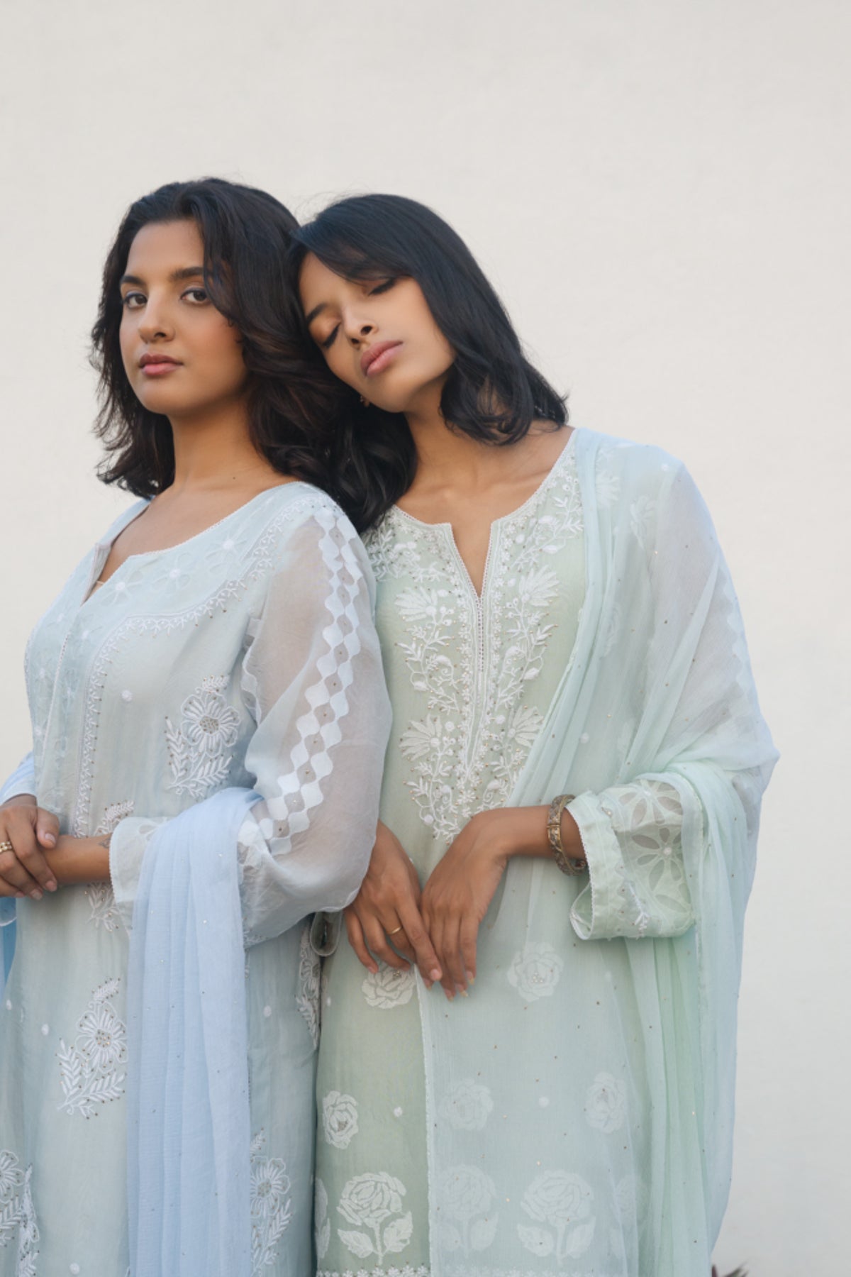 Misty Blue Chikankari And Appliqué Kurta Set