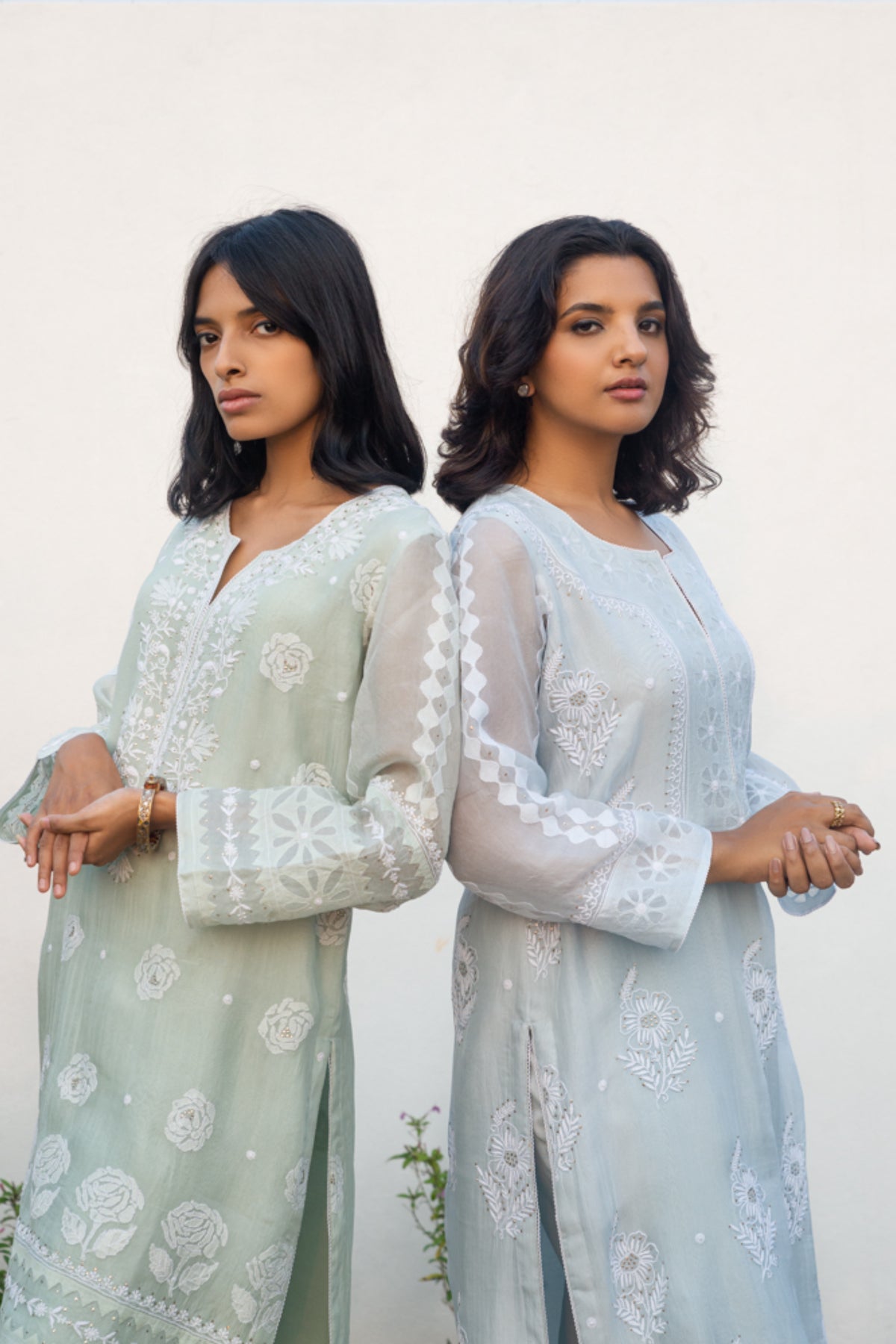 Misty Blue Chikankari And Appliqué Kurta Set