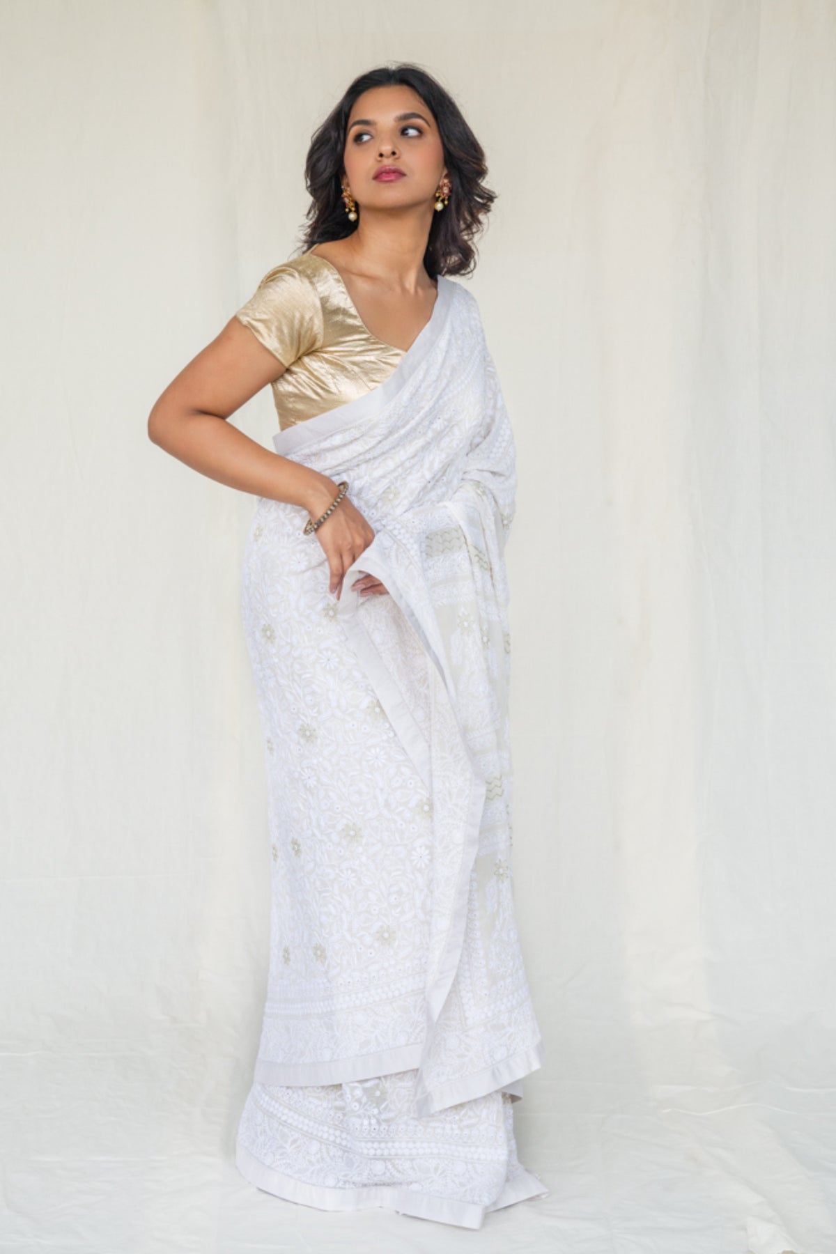 Classic Ivory Chikankari Saree