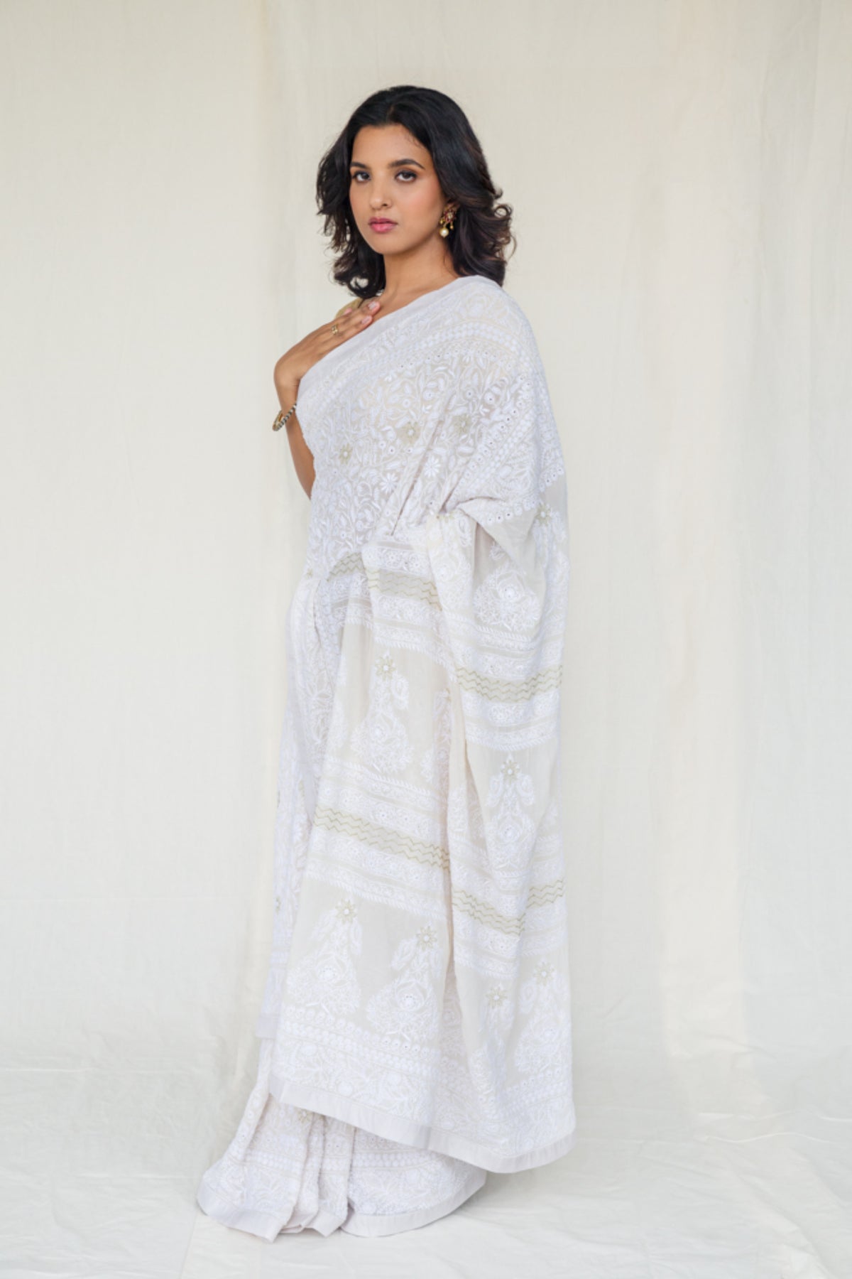 Classic Ivory Chikankari Saree