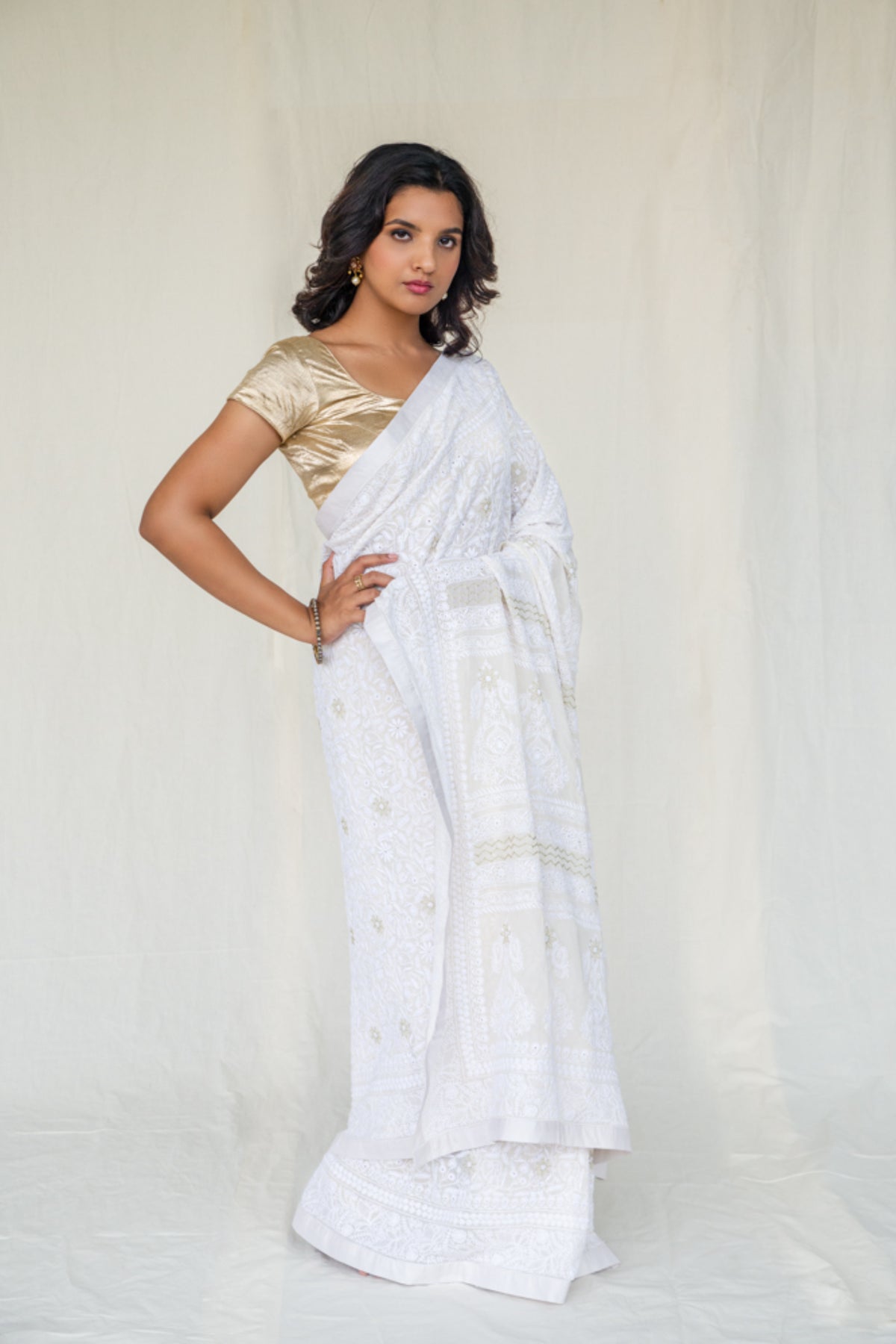 Classic Ivory Chikankari Saree